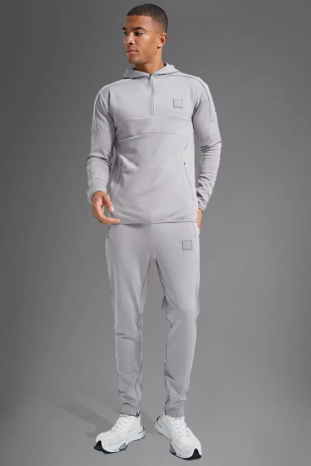 Man Active Gym Tech Hooded Tracksuit Grey