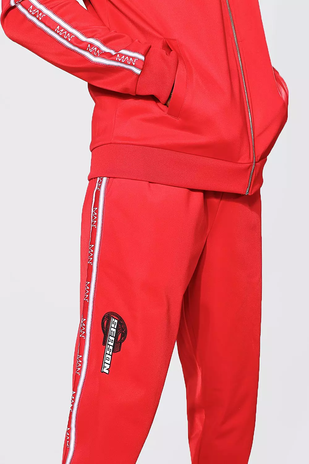 Season Zip Through Tricot Tape Tracksuit boohooMAN USA