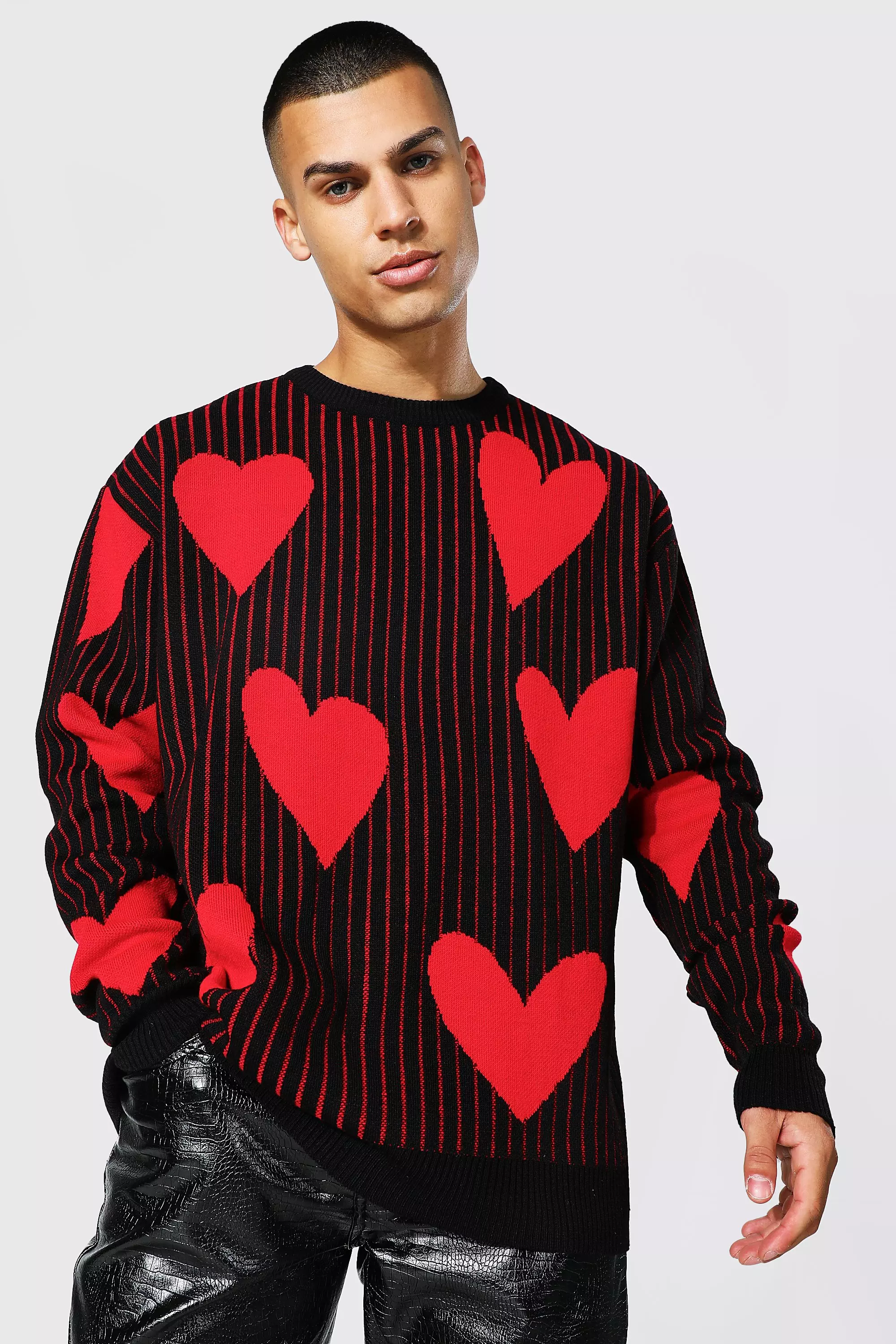 Oversized Ribbed Heart Jumper Black