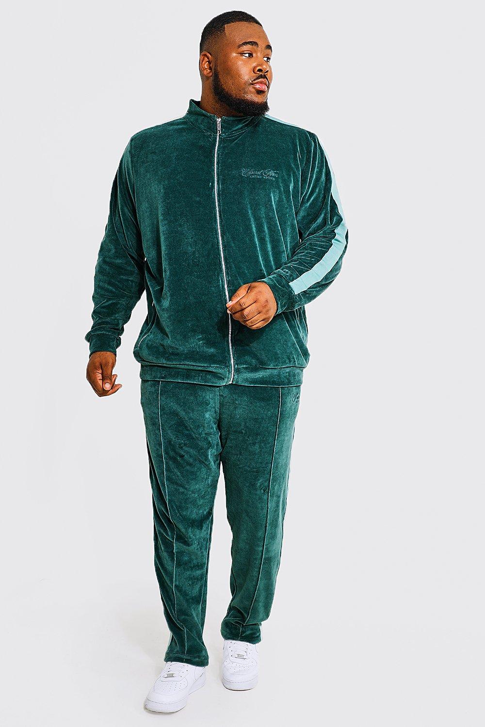 Plus Official Zip Through Velour Tracksuit | boohooMAN USA