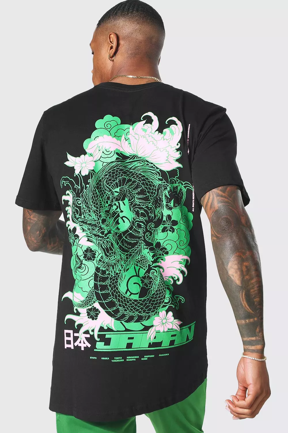 Black Longline Dragon Back Print T-shirt alternative image