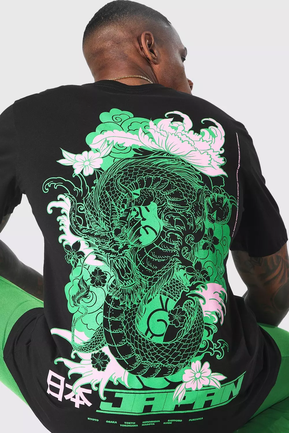 Black Longline Dragon Back Print T-shirt alternative image