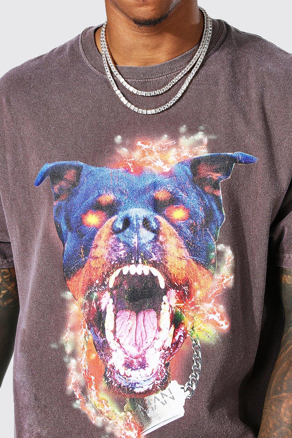 Oversized Overdyed Dog Graphic T-shirt | boohooMAN USA