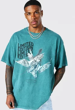 Oversized Washed Dove Graphic T-Shirt Green