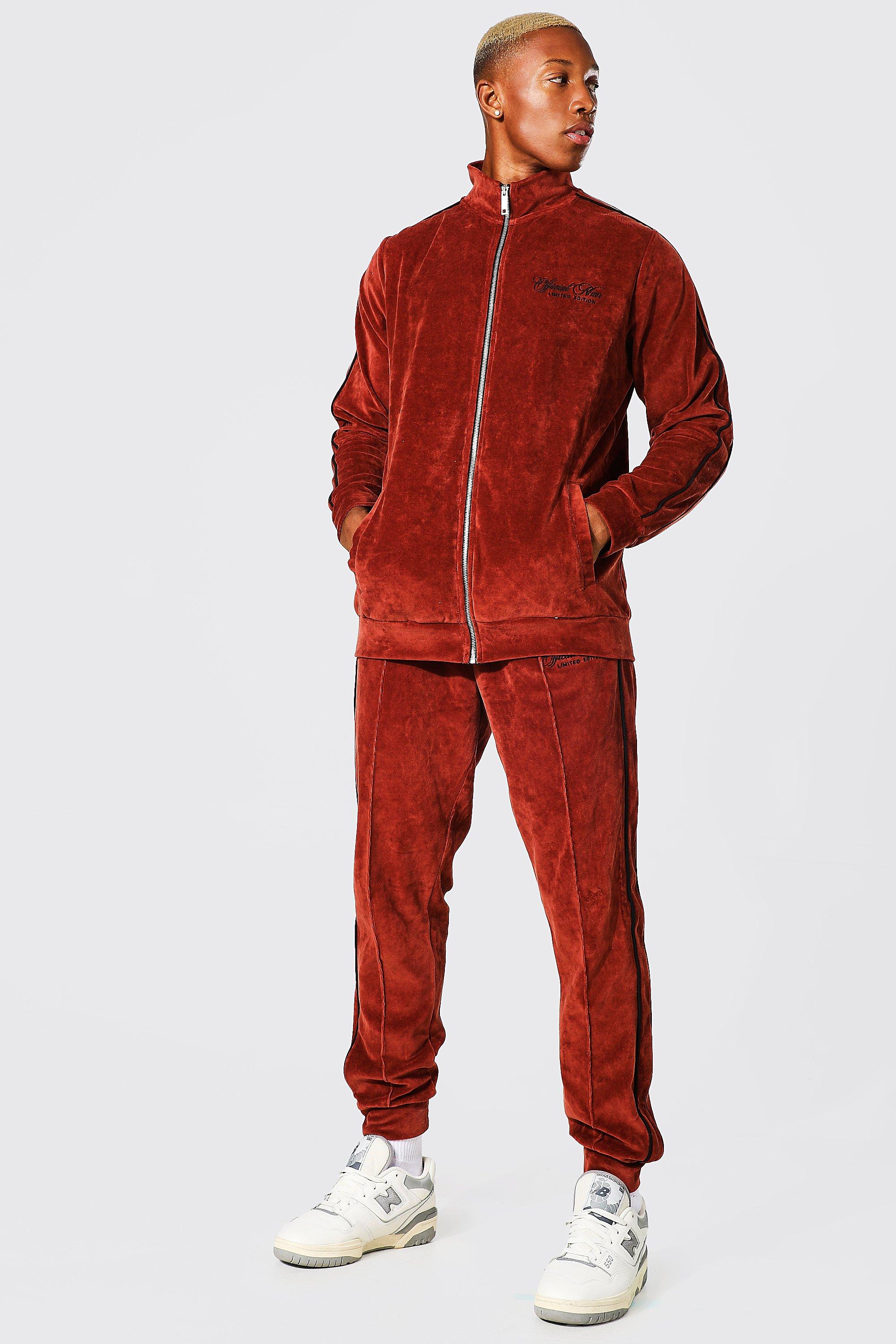 Red velour tracksuit store mens