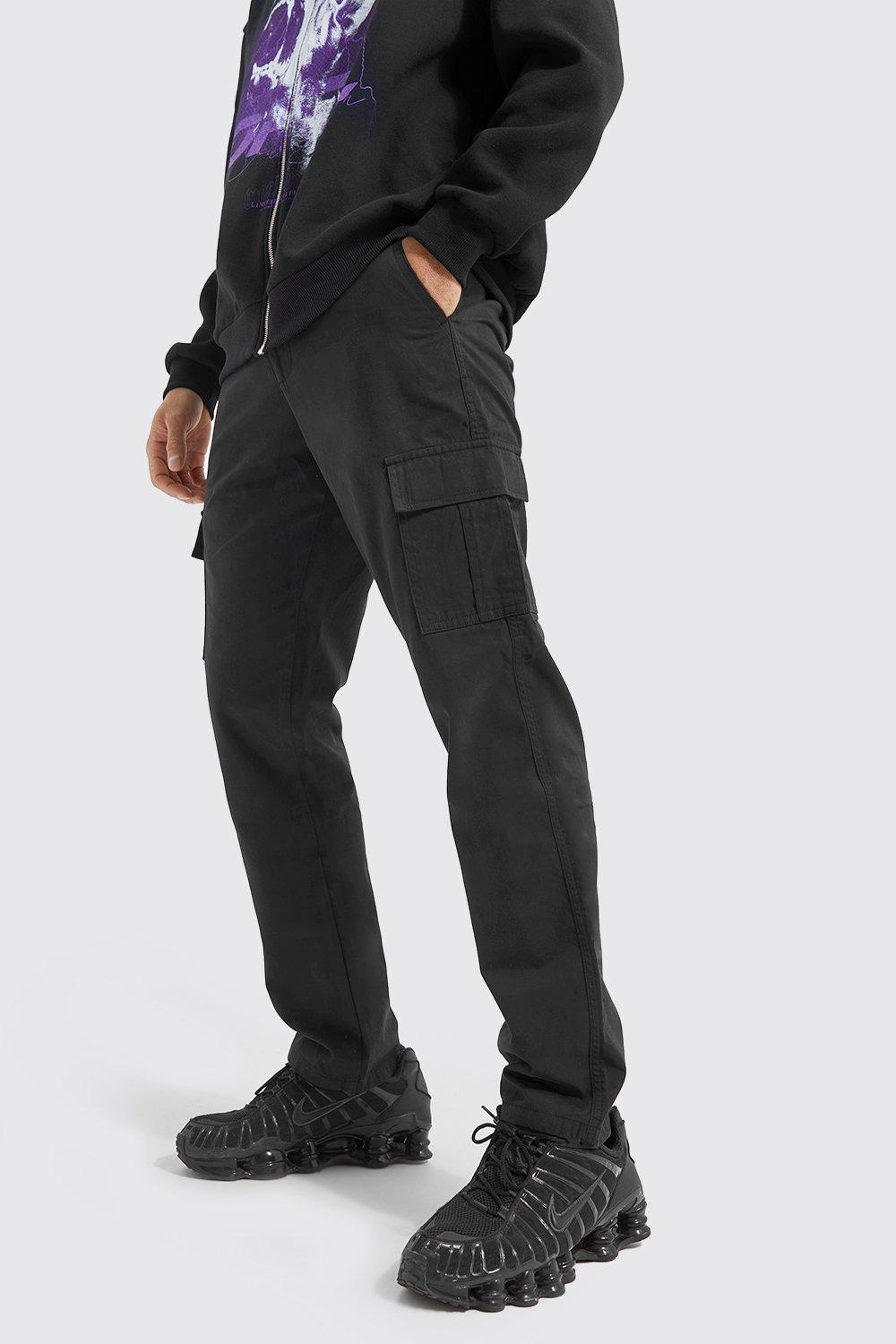 Bershka straight leg cargo pants in black, ASOS