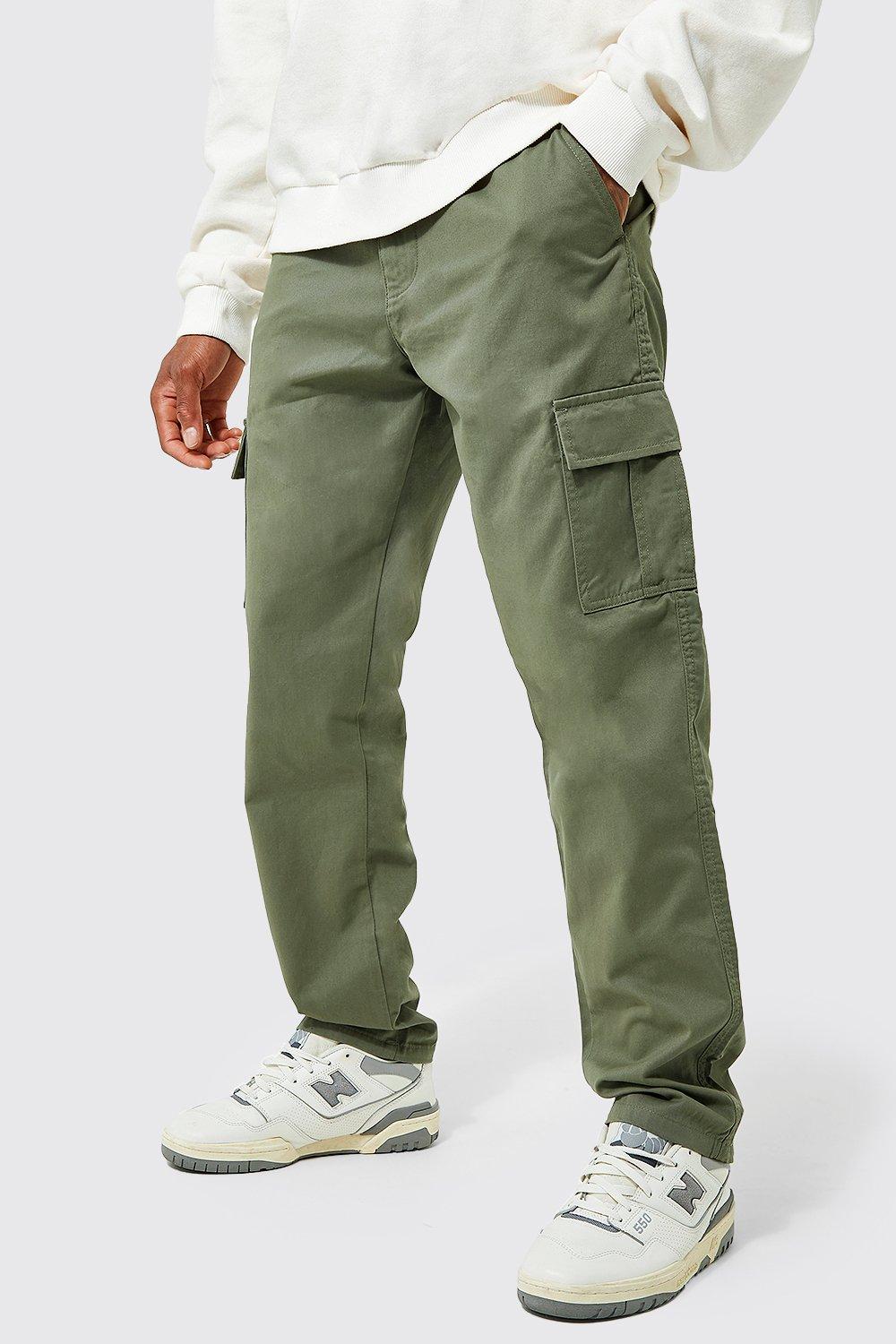 Elastic Waist Straight Leg Twill Cargo Pants | boohooMAN USA