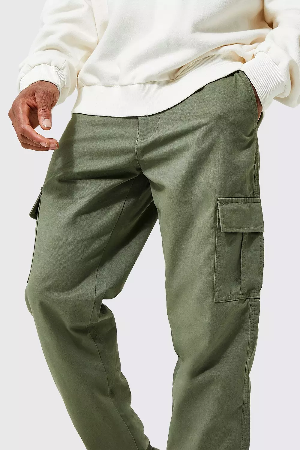 Fixed Waist Straight Leg Twill Cargo Pants | boohooMAN USA