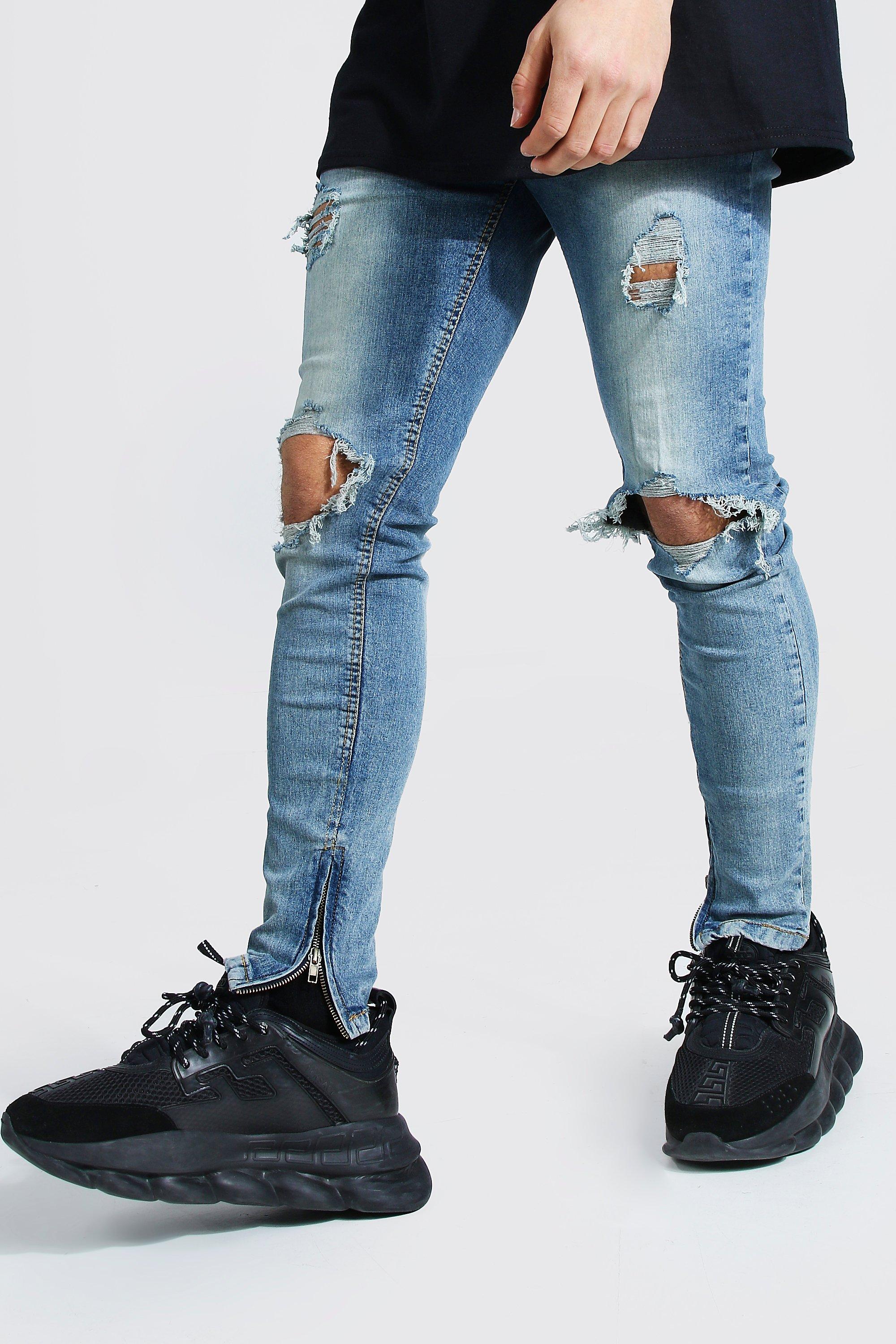 High Rise Distressed Jeans Blue Jeans ripped stretch denim tight fitting  jeans 