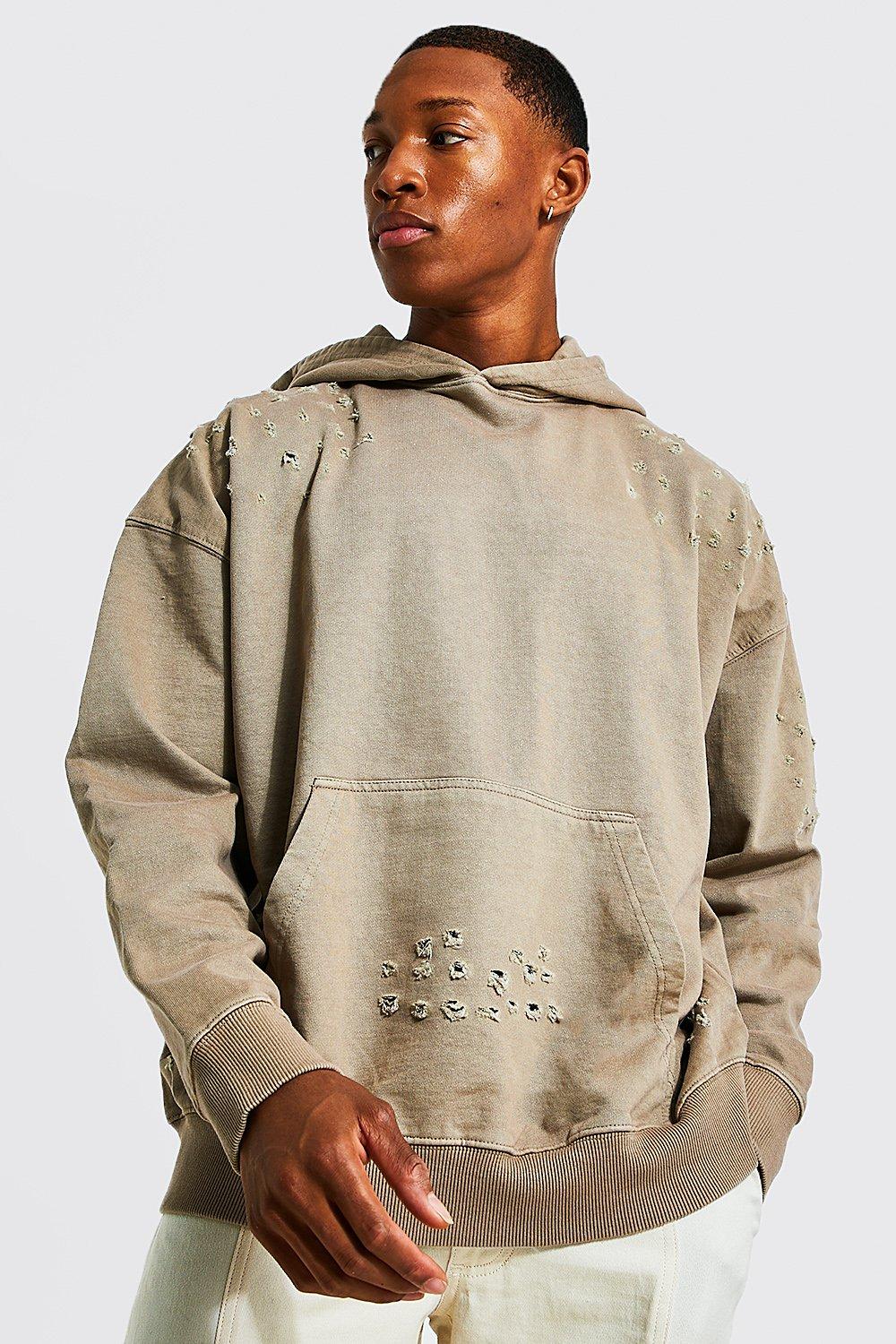 Oversized Distressed Hoodie | boohooMAN USA