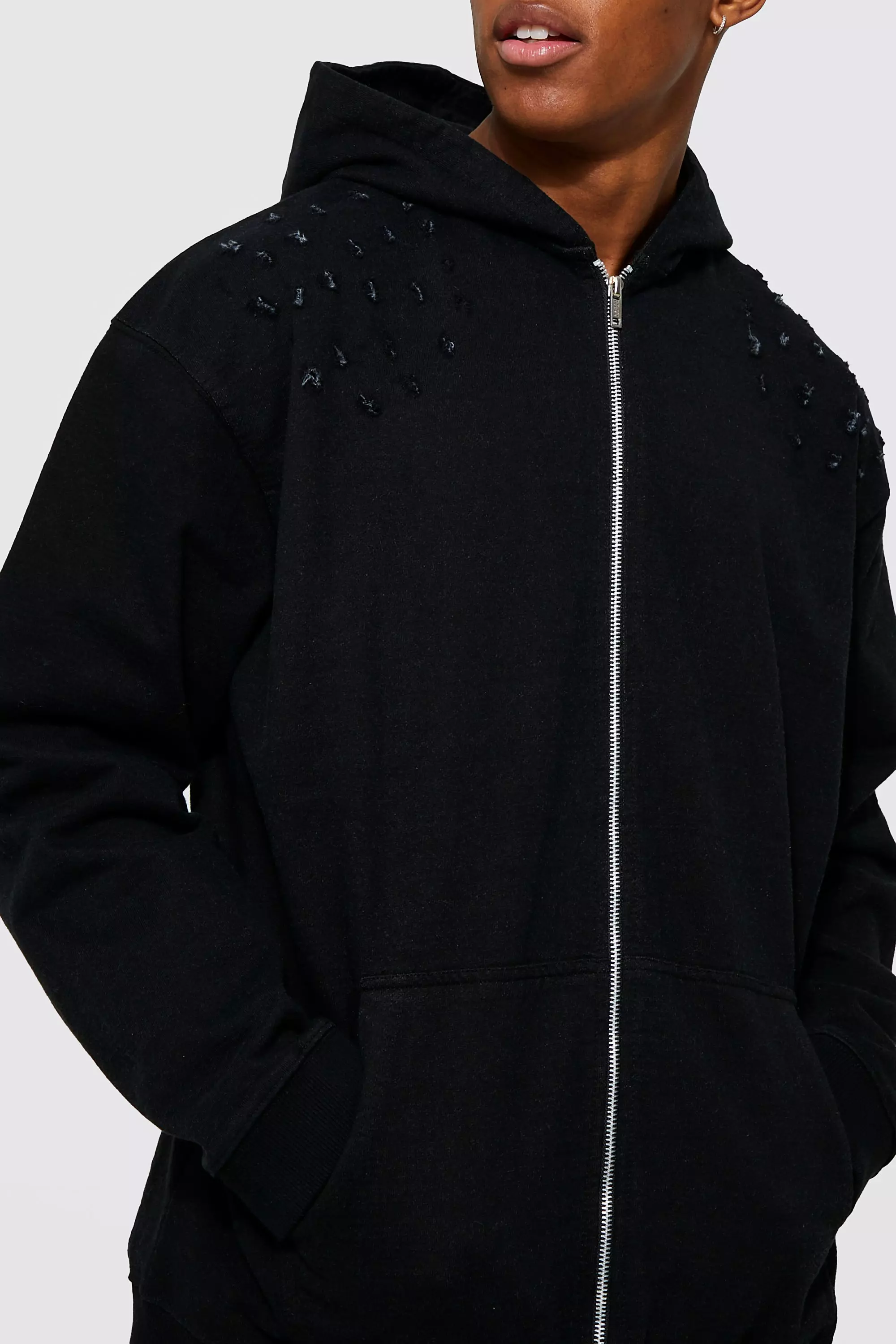 Black distressed hoodie best sale