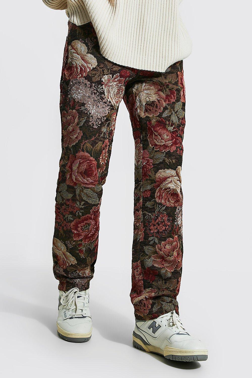 Relaxed Fit Floral Tapestry Jeans | boohooMAN USA