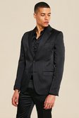 Einreihige Skinny Design Anzugjacke aus Satin, Black