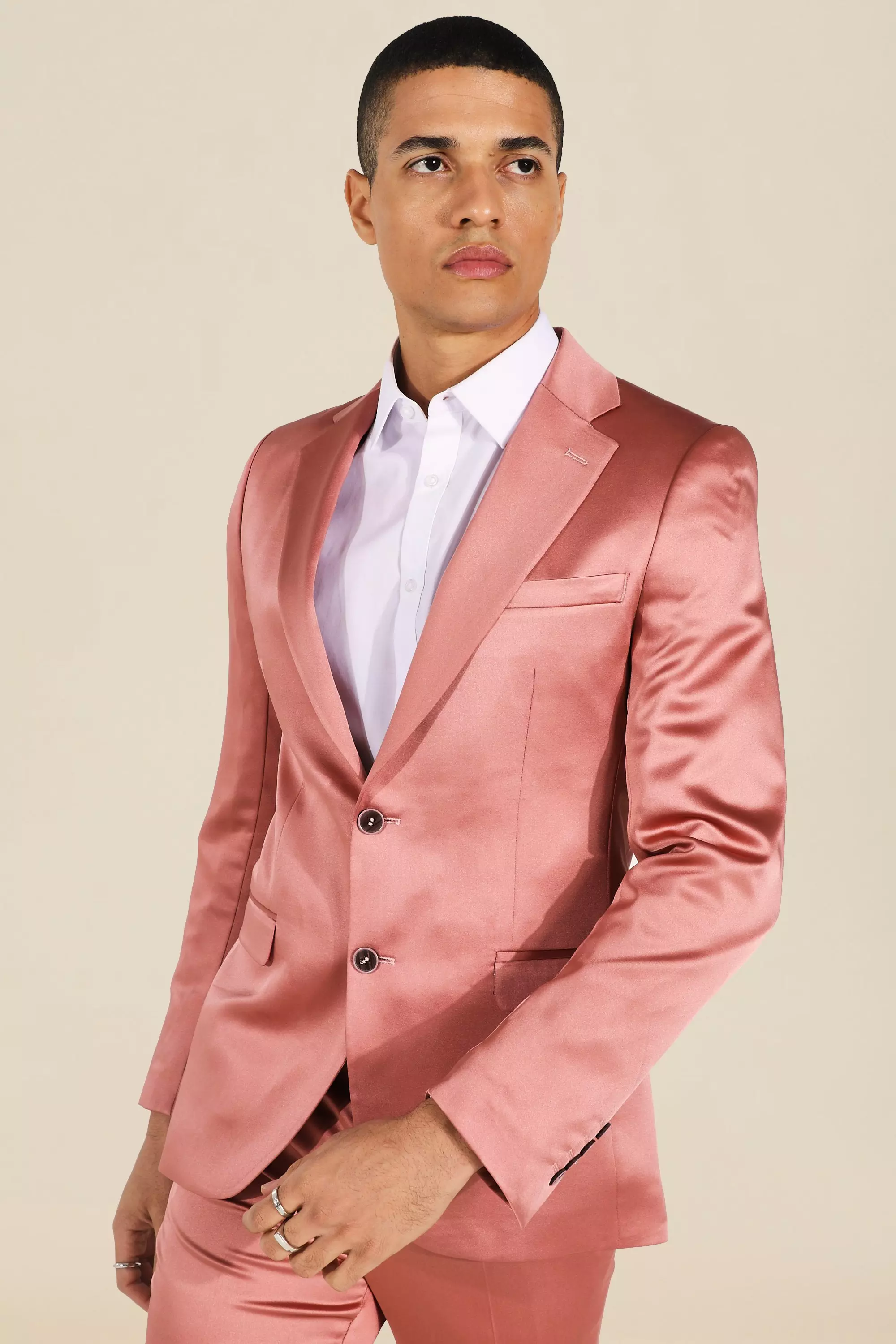Pink Skinny Satin Design Single Breasted Suit Jacket alternative image