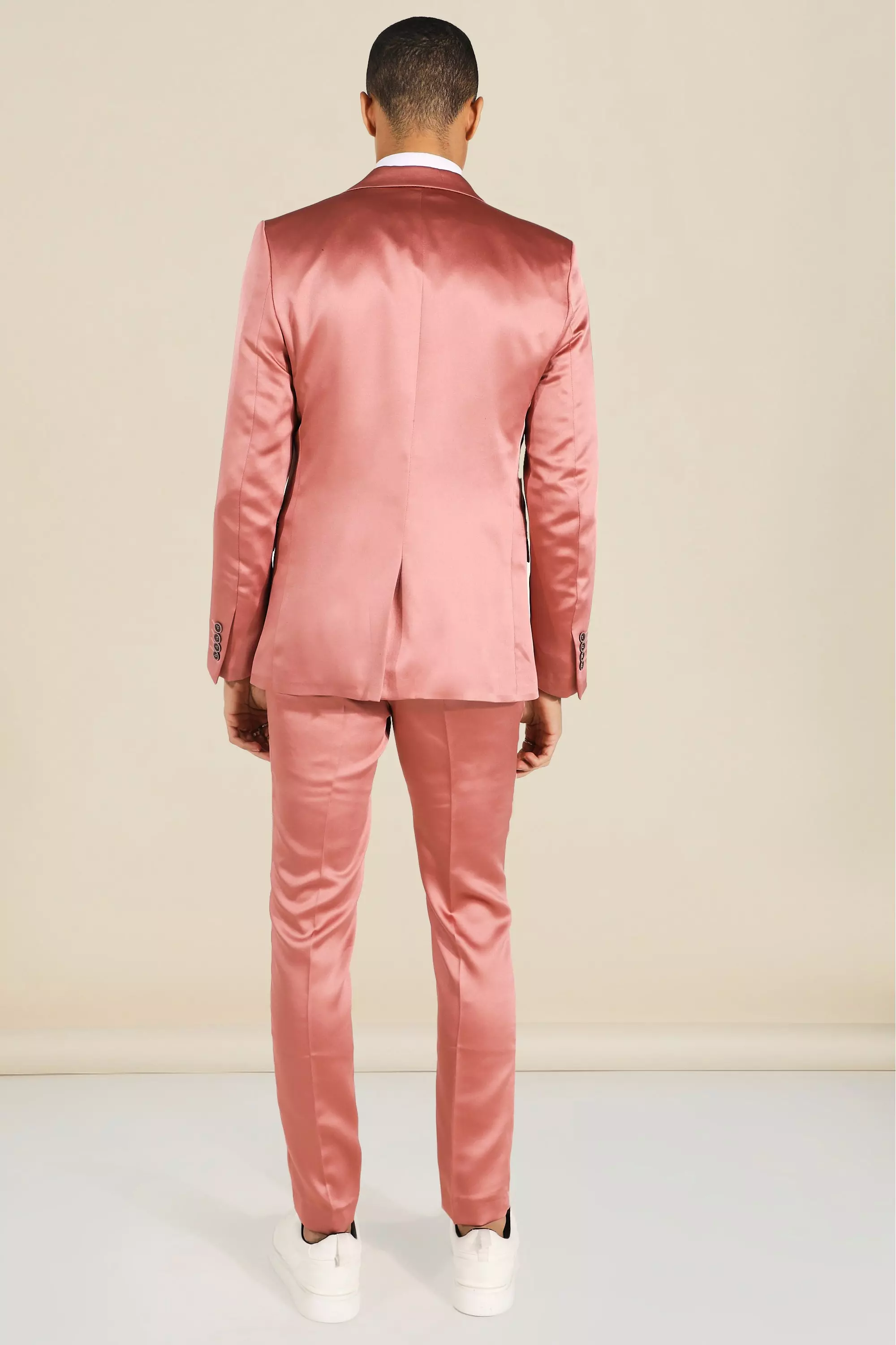 Pink Skinny Satin Design Single Breasted Suit Jacket alternative image