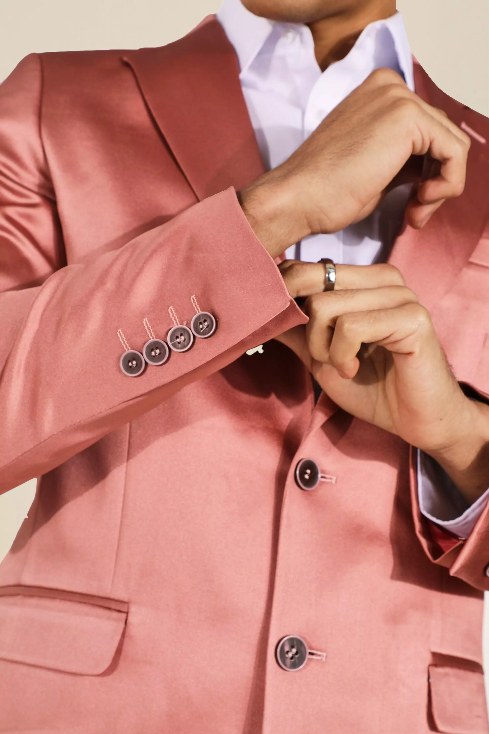 Pink Skinny Satin Design Single Breasted Suit Jacket alternative image
