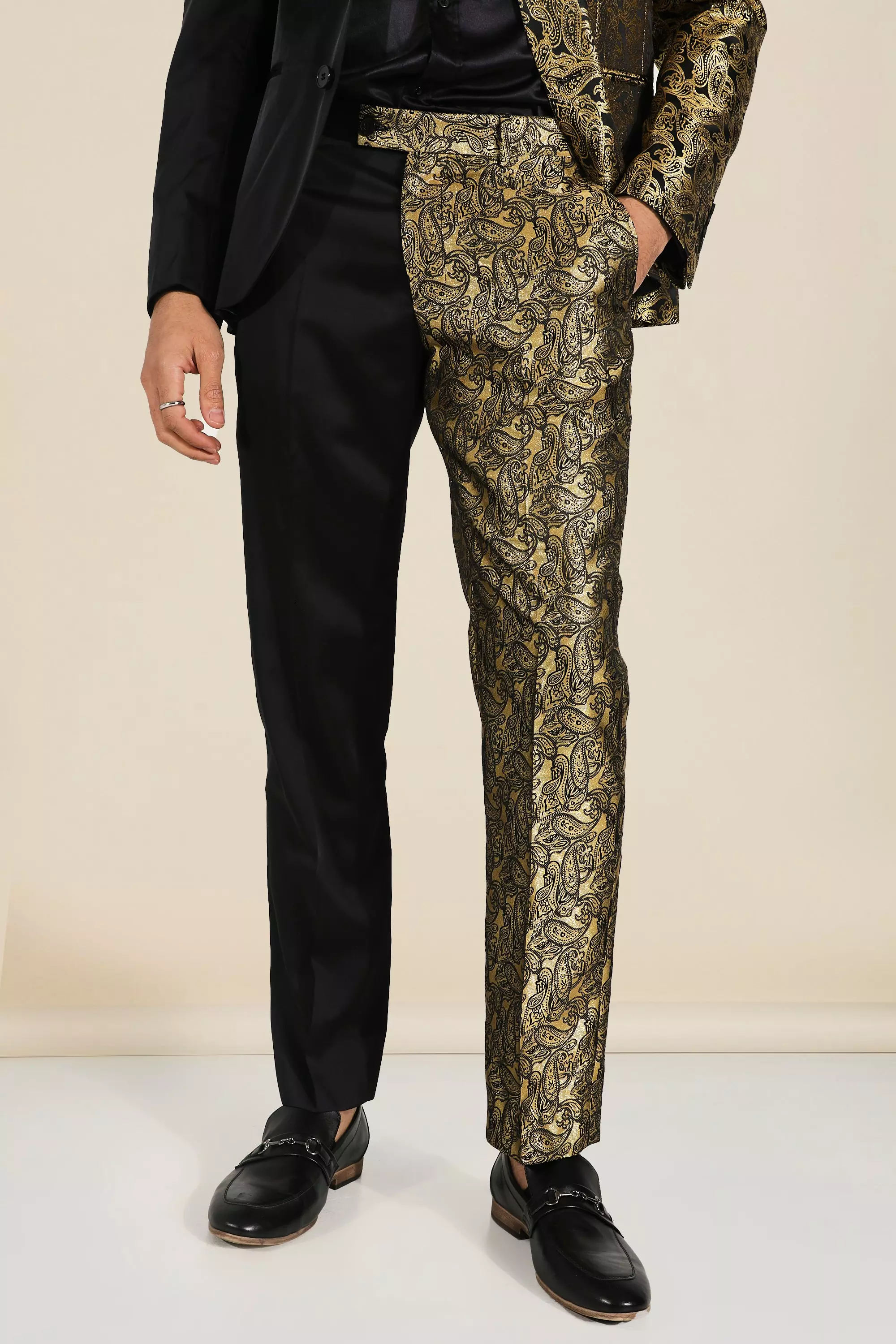 Slim Spliced Jacquard Suit Pants Black