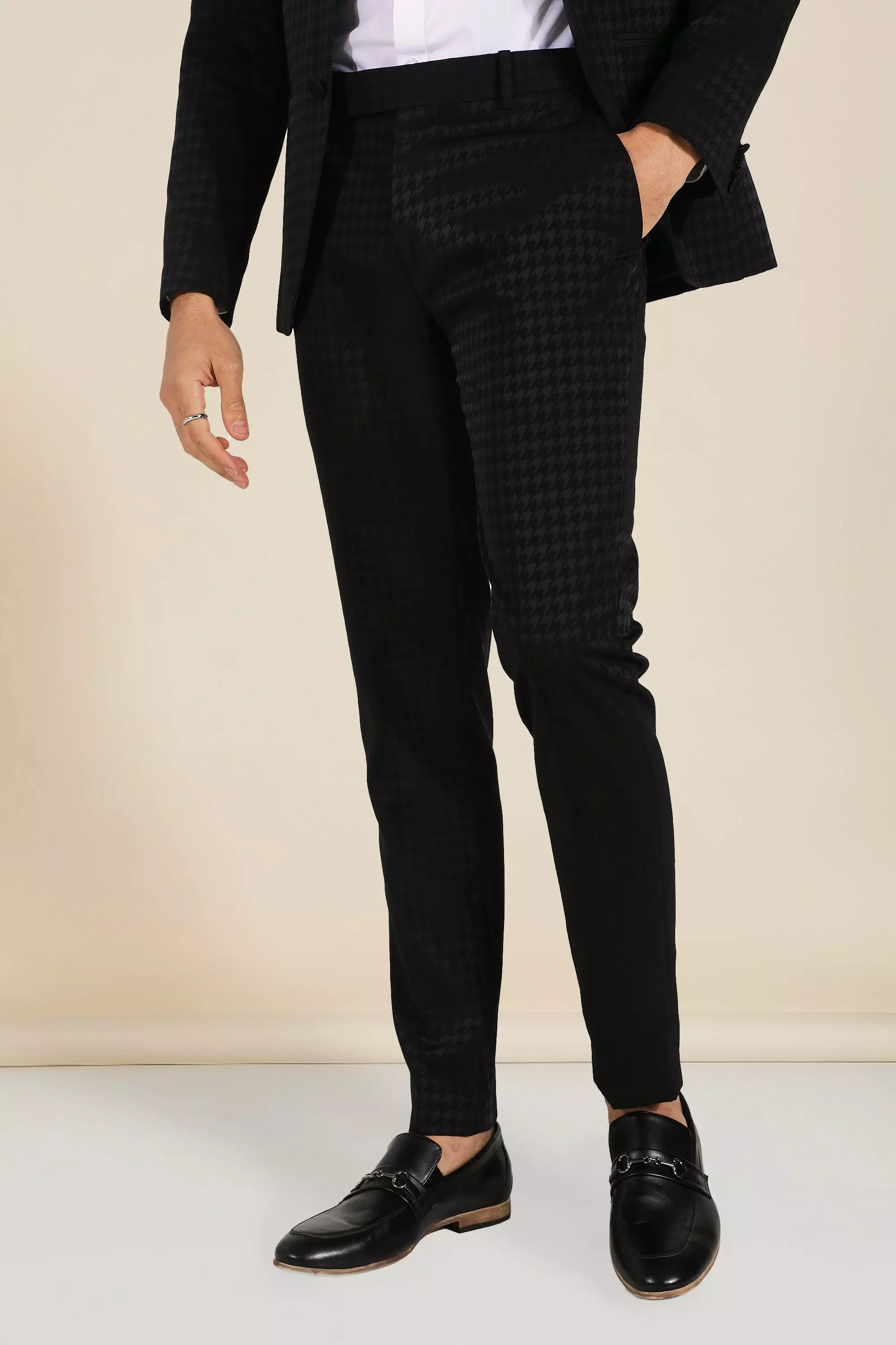 Black Skinny Tonal Houndstooth Pants alternative image