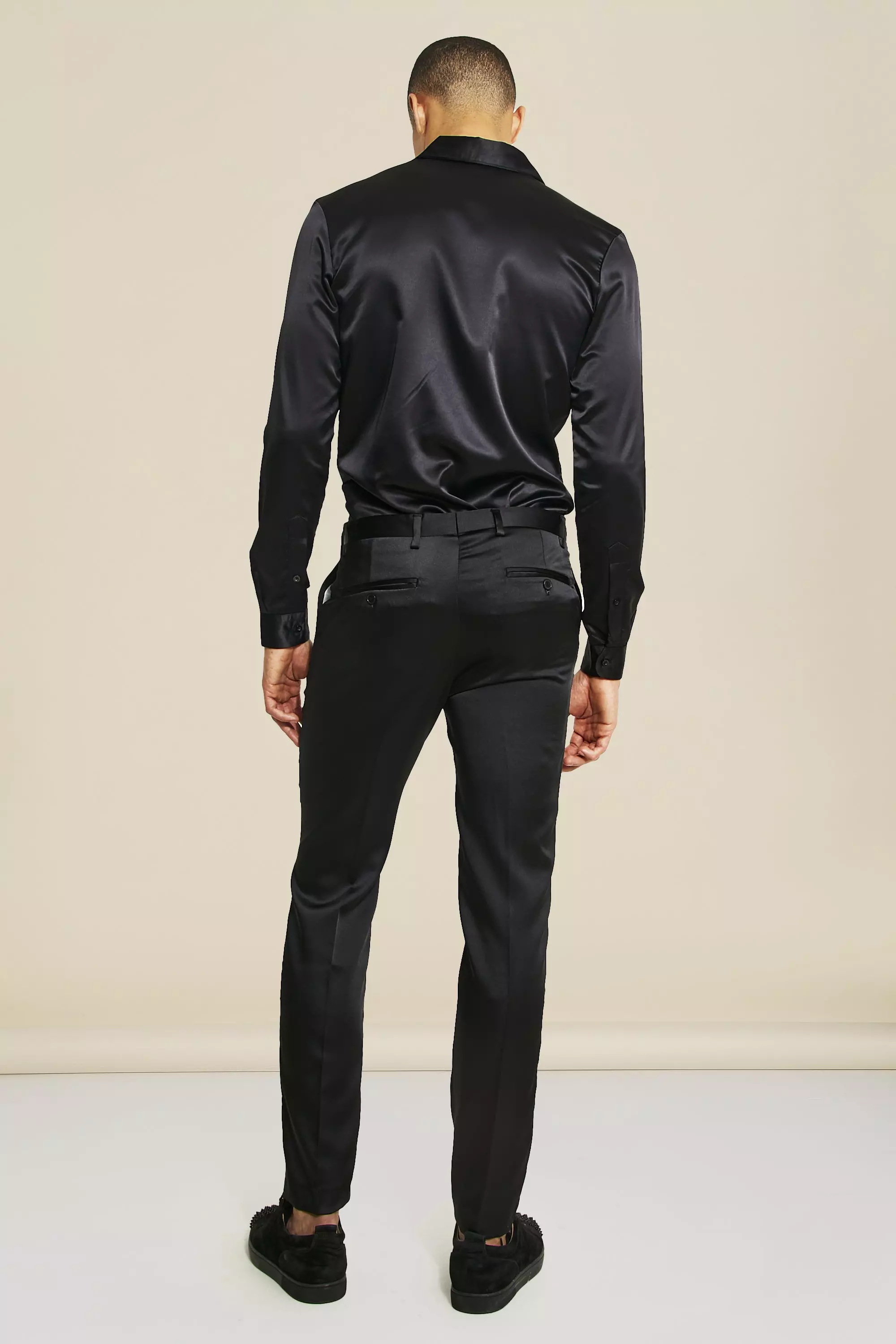 Skinny Satin Design Suit Trousers boohooMAN UK