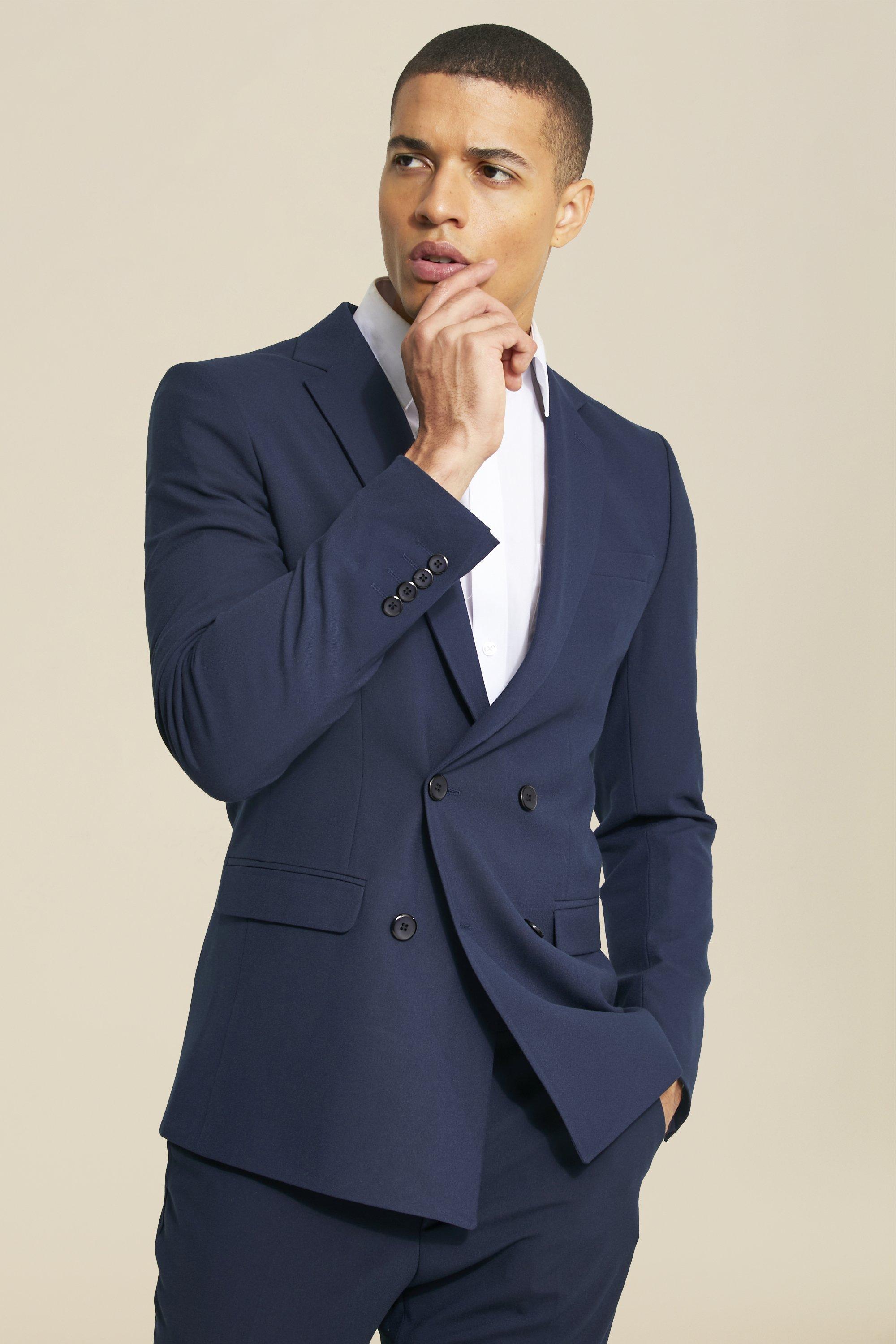 Super Skinny Navy Double Breasted Jacket | boohooMAN USA