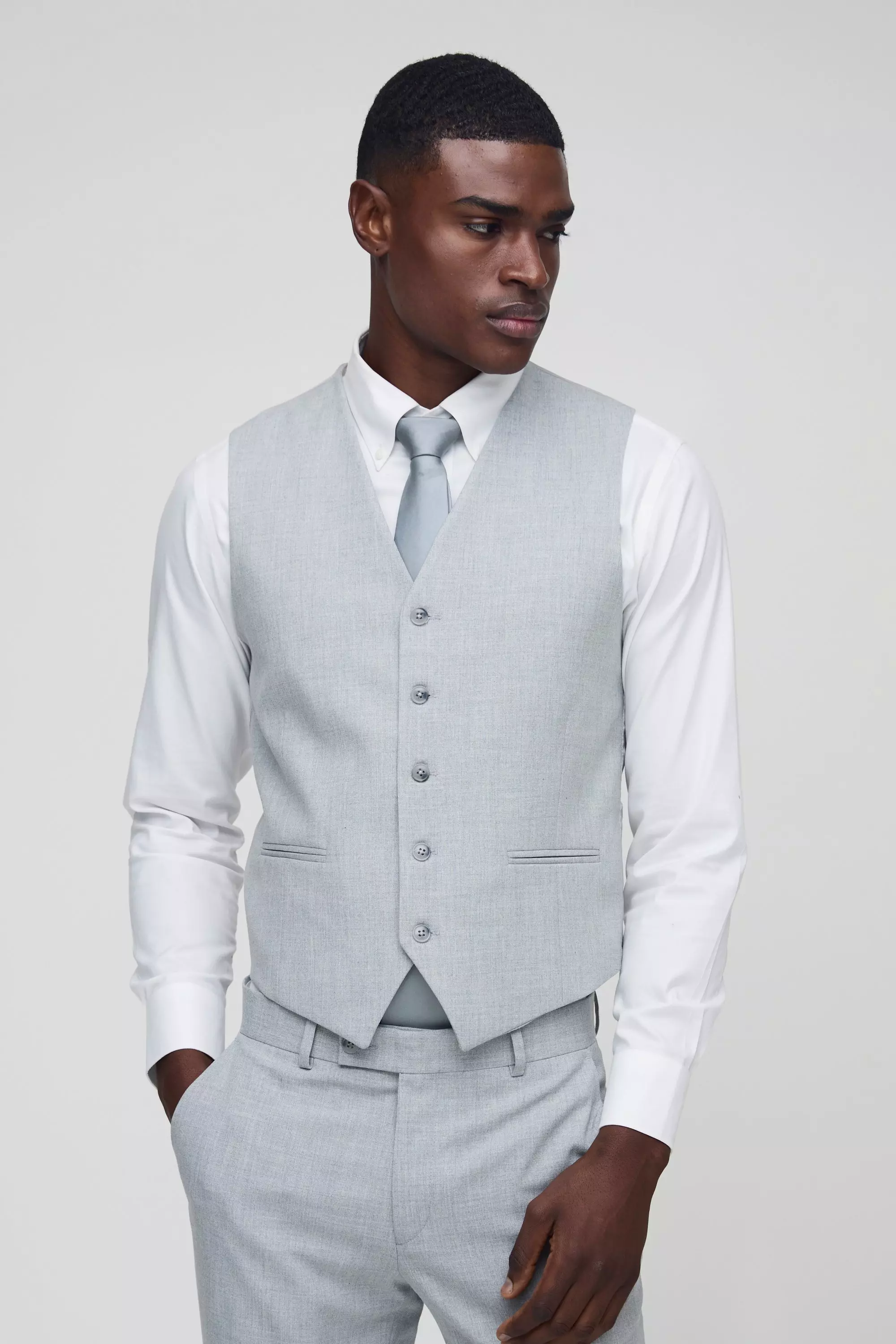 Gilet Slim Fit Grigio, Grey immagine alternativa