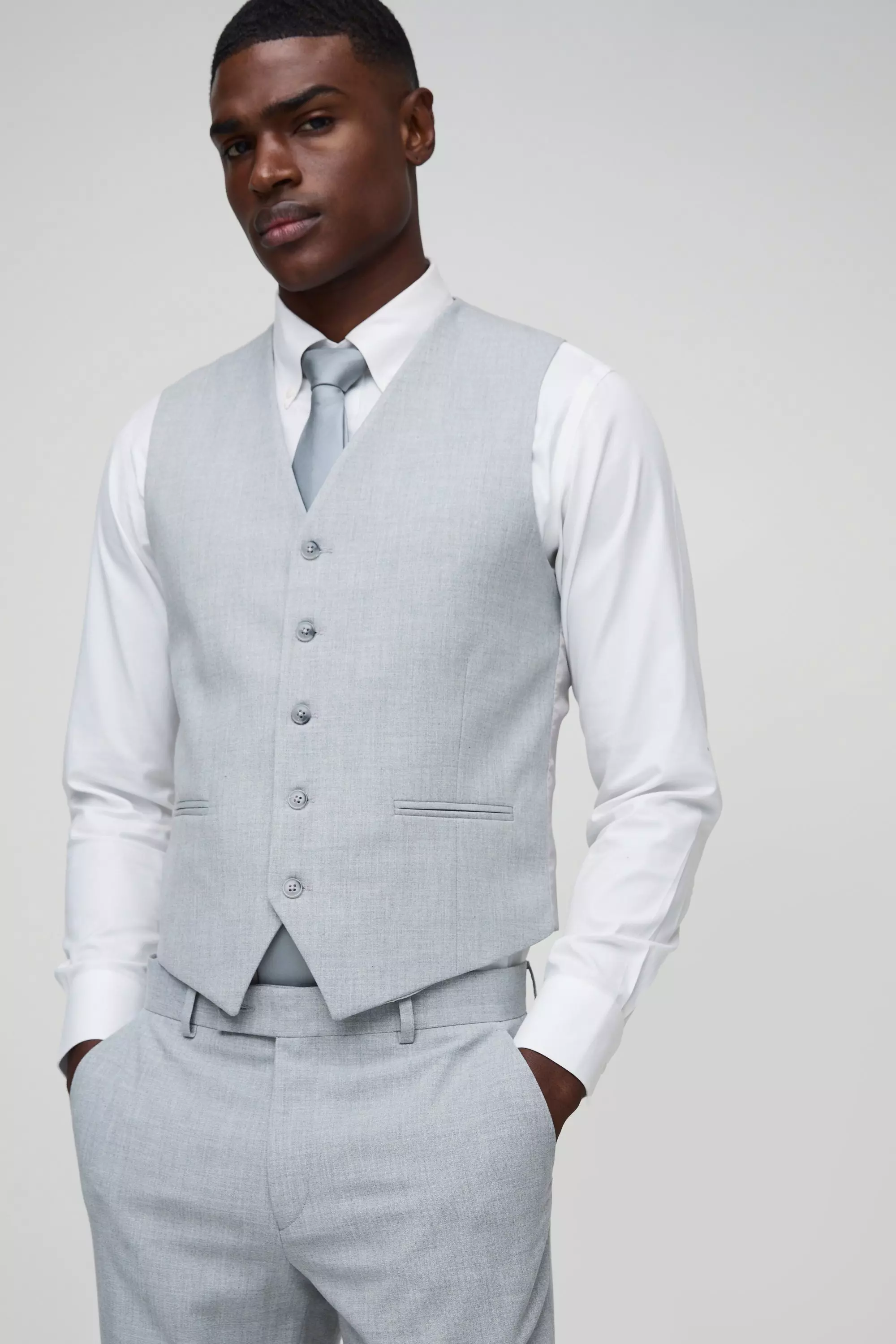 Gilet Slim Fit Grigio, Grey immagine alternativa