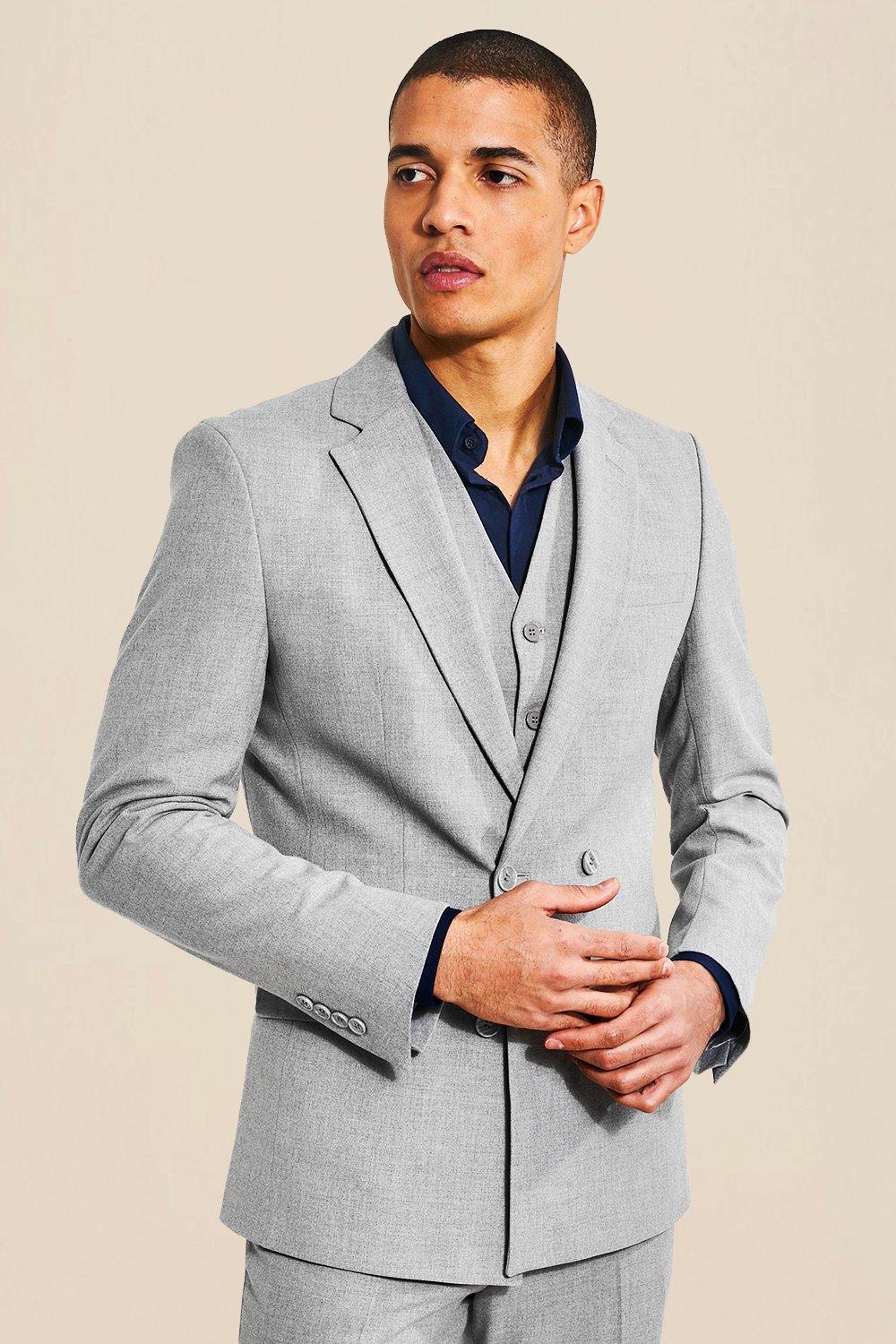 Grey Grijze Slim Fit Jas Met Dubbele Knopen