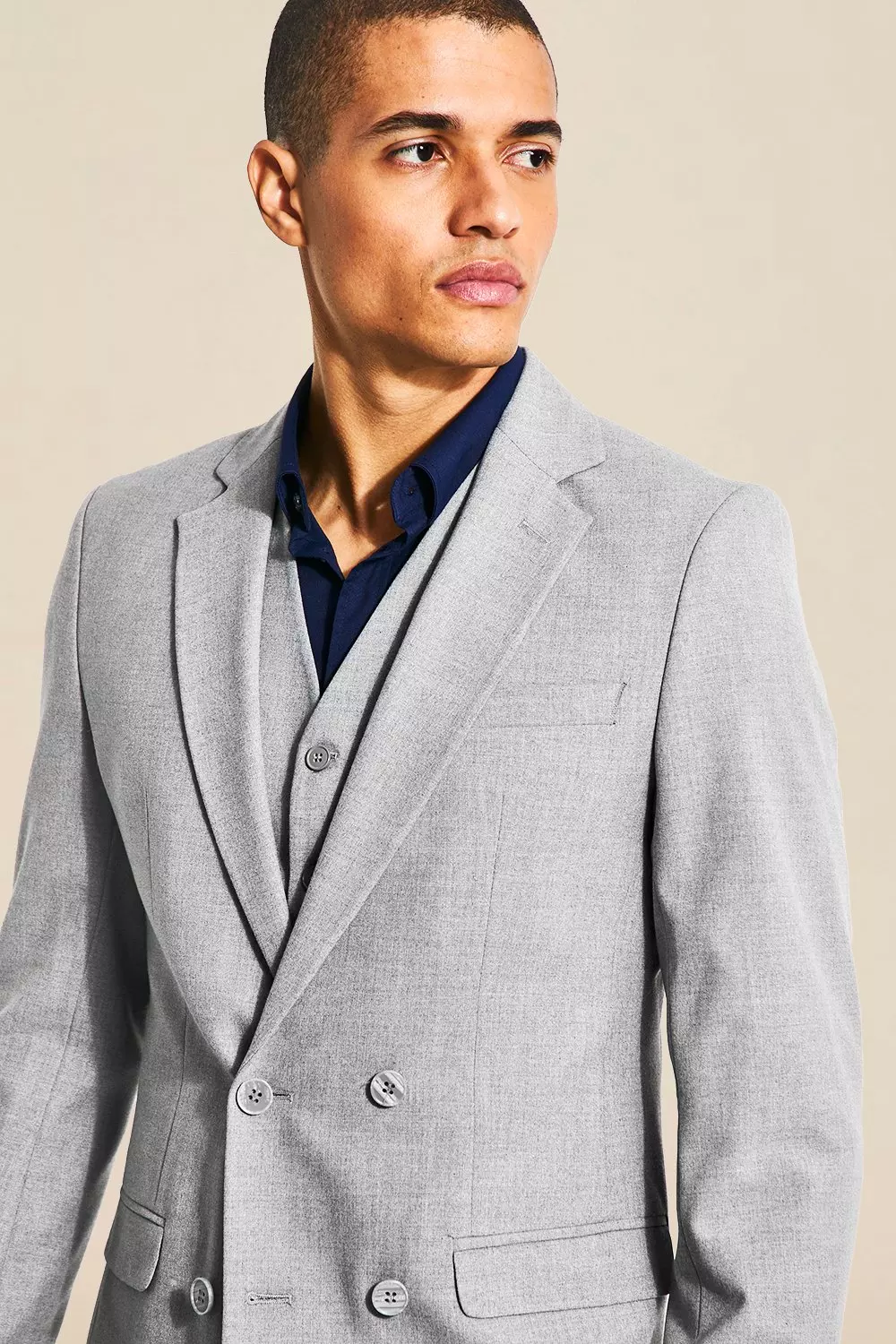 Slim Grey Double Breasted Jacket alternative image