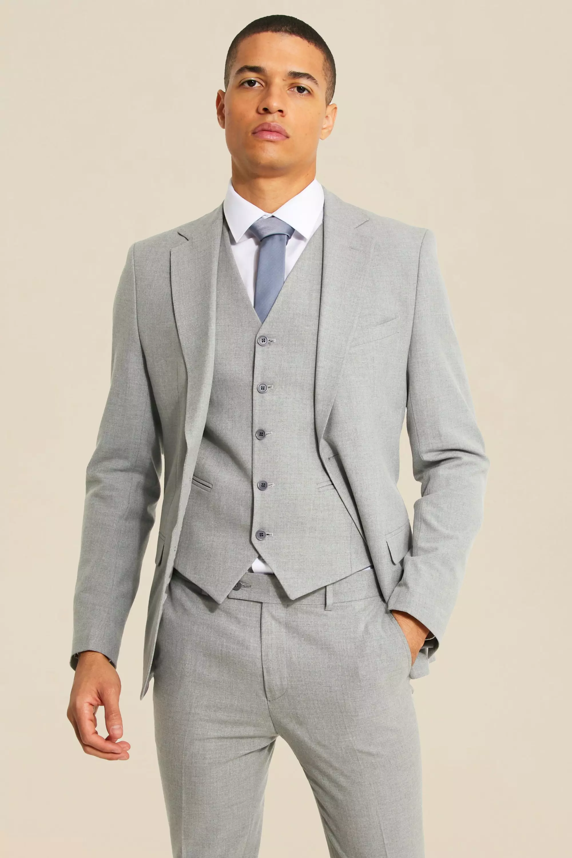 Super Skinny Grey Single Breasted Jacket Grey