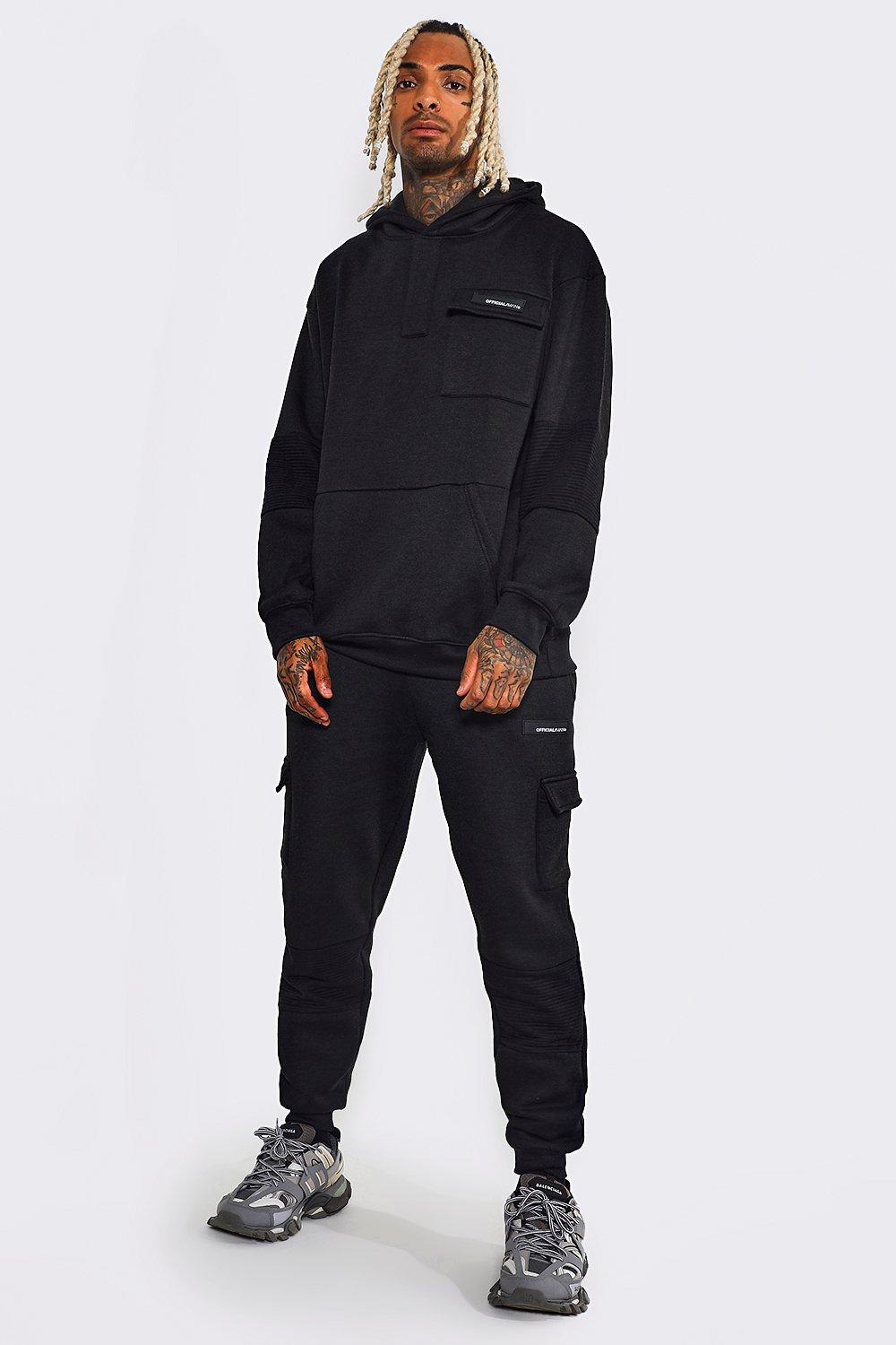 Oversized Official Man Hooded Cargo Tracksuit | boohooMAN