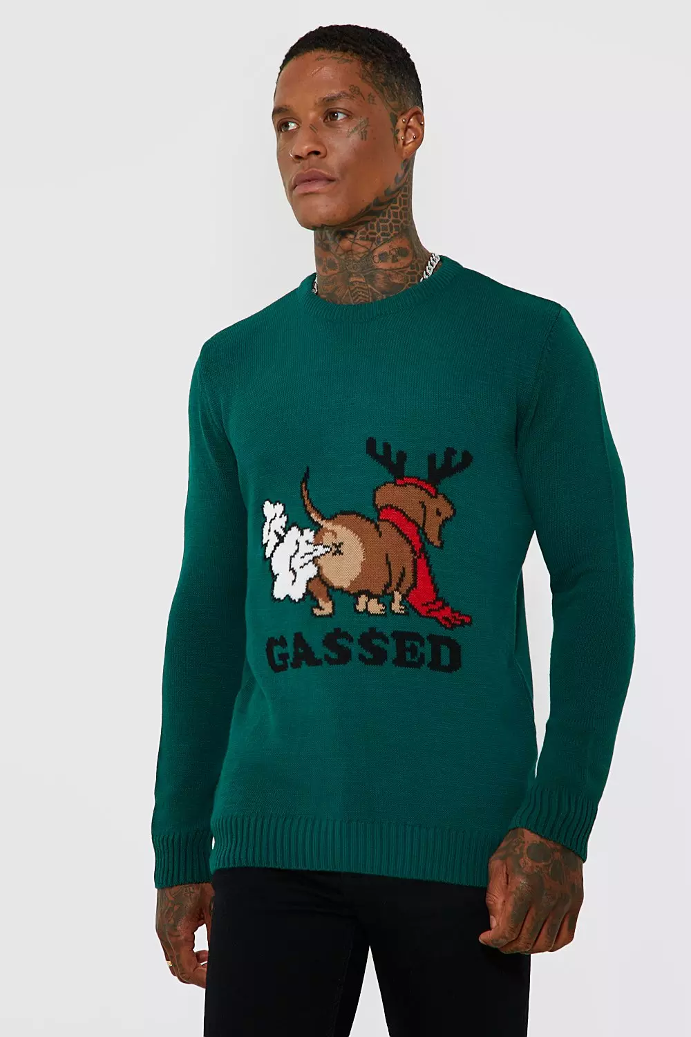 Green Gassed Slogan Christmas Sweater