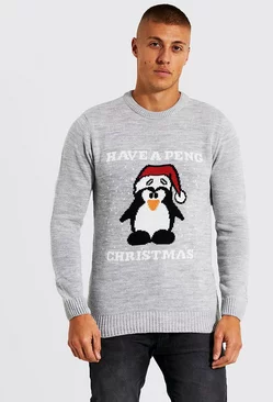 Grey Peng Slogan Christmas Sweater