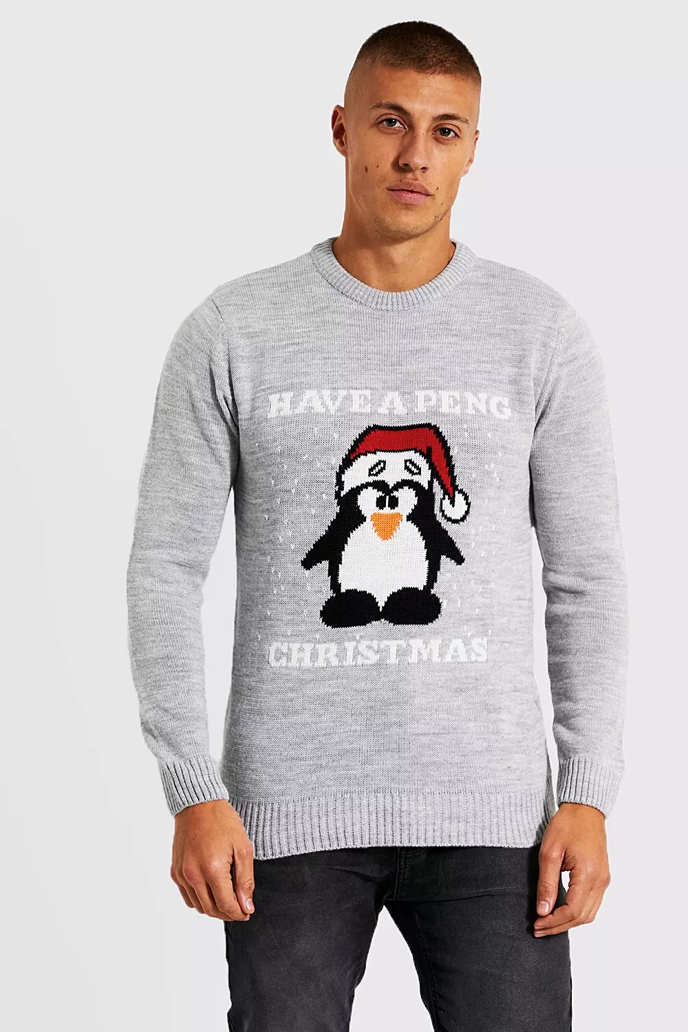 Peng Slogan Christmas Sweater Grey marl