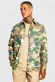 Stone Camo Twill Overshirt With Side Poppers