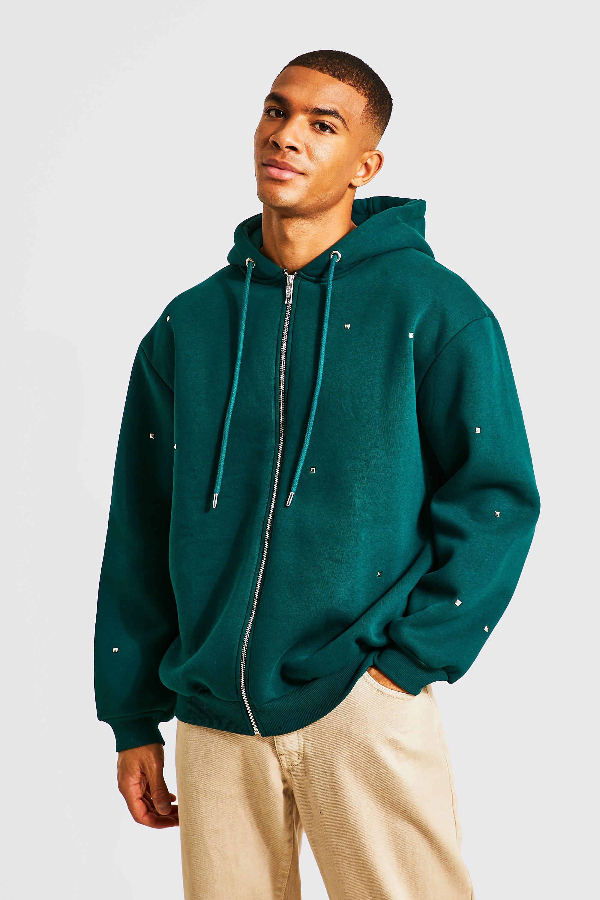 Oversized Man Studded Zip Through Hoodie | boohooMAN USA