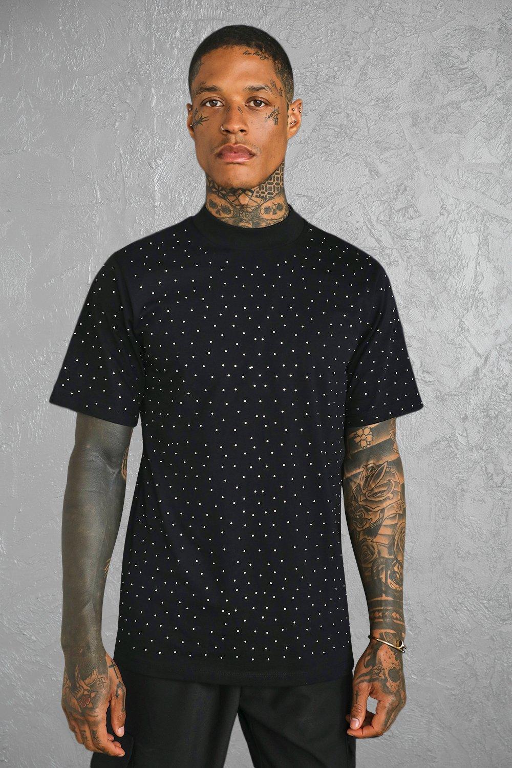 All Over Rhinestone T-shirt | boohooMAN UK