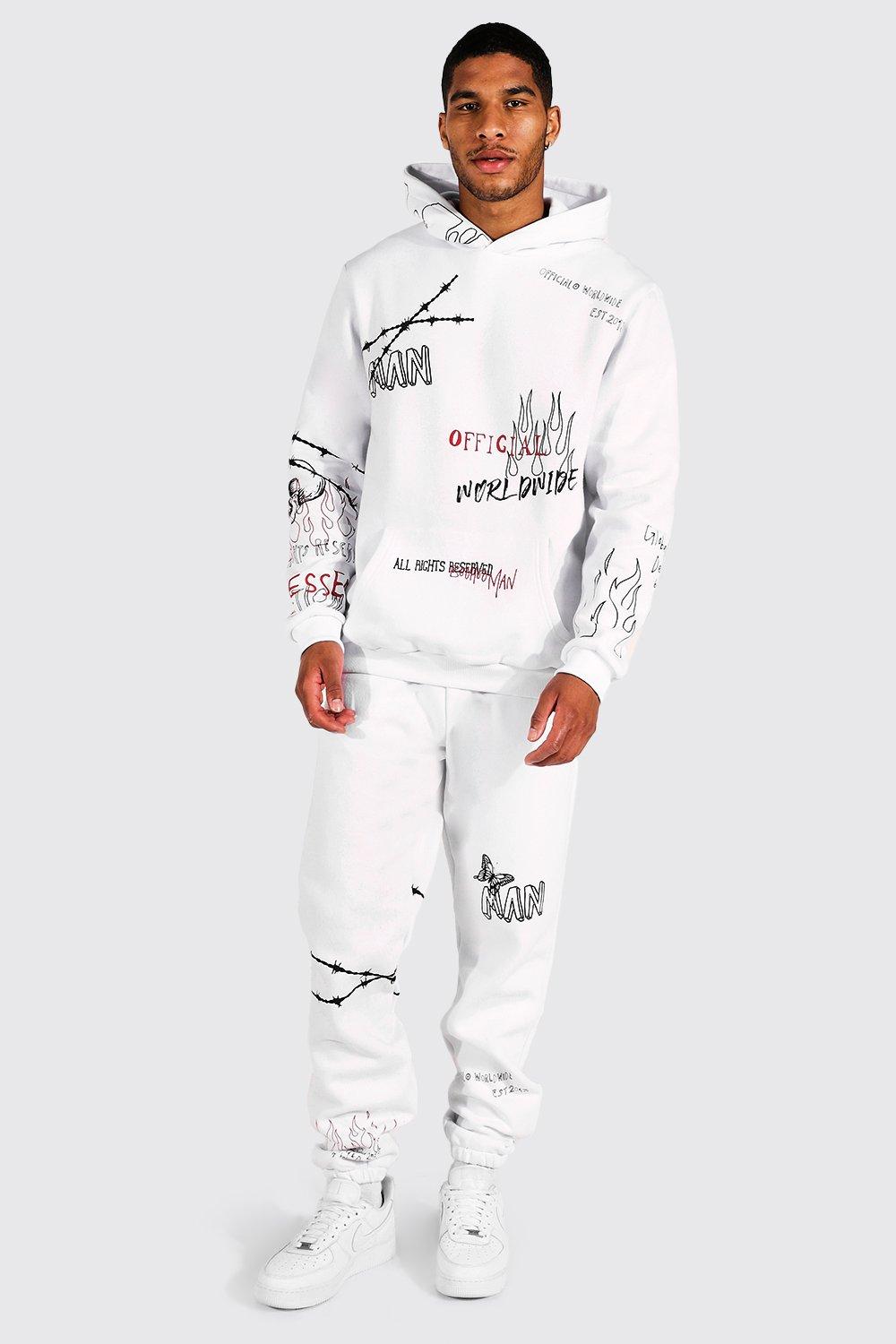 Tall Official Graffiti Print Hooded Tracksuit boohooMAN USA