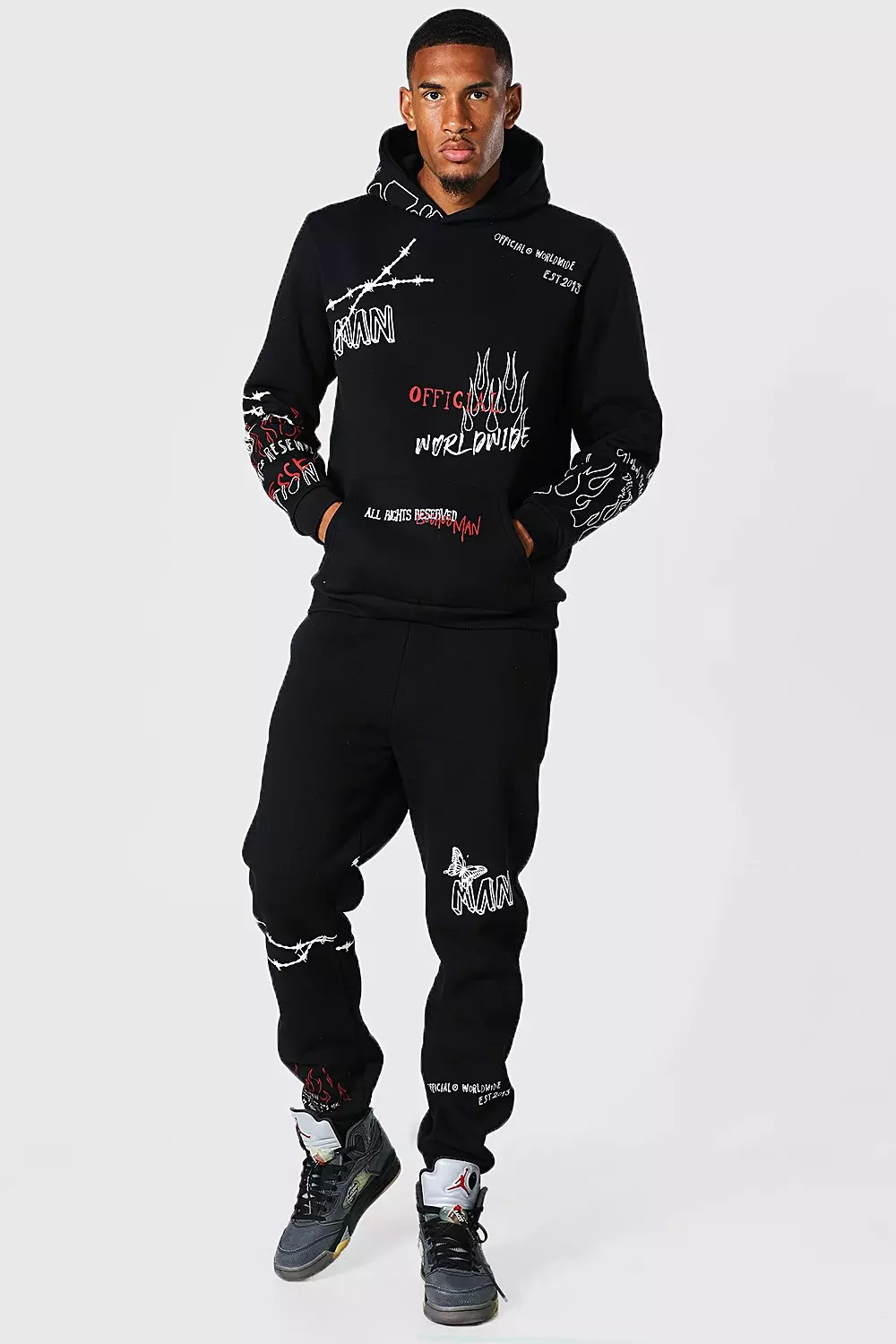 Tall Official Graffiti Print Hooded Tracksuit boohooMAN