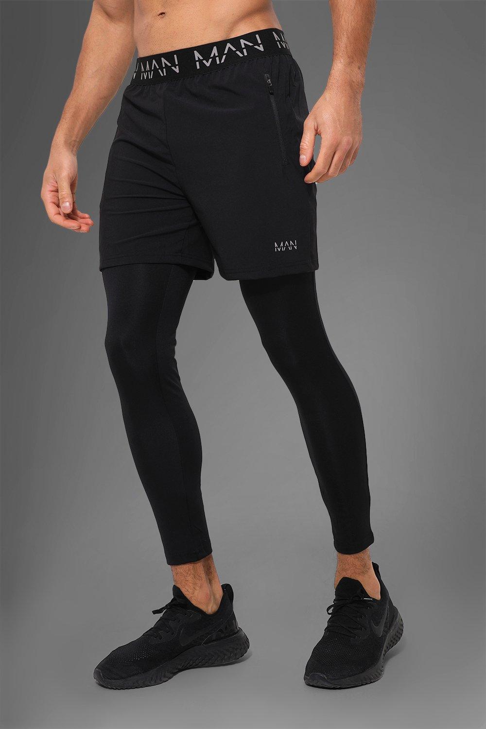 Man Active Gym 2-In-1 Shorts With 3/4 Legging | boohooMAN USA