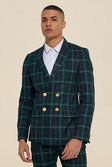Navy Skinny Double Breasted Tartan Suit Jacket