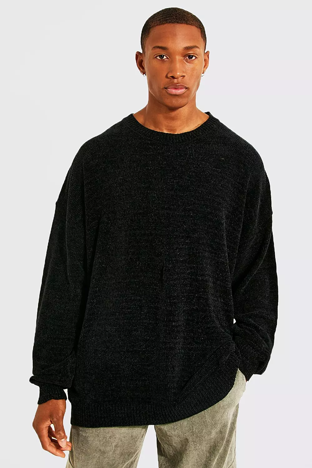 Black Oversized Chenille Crew Neck Jumper alternative image