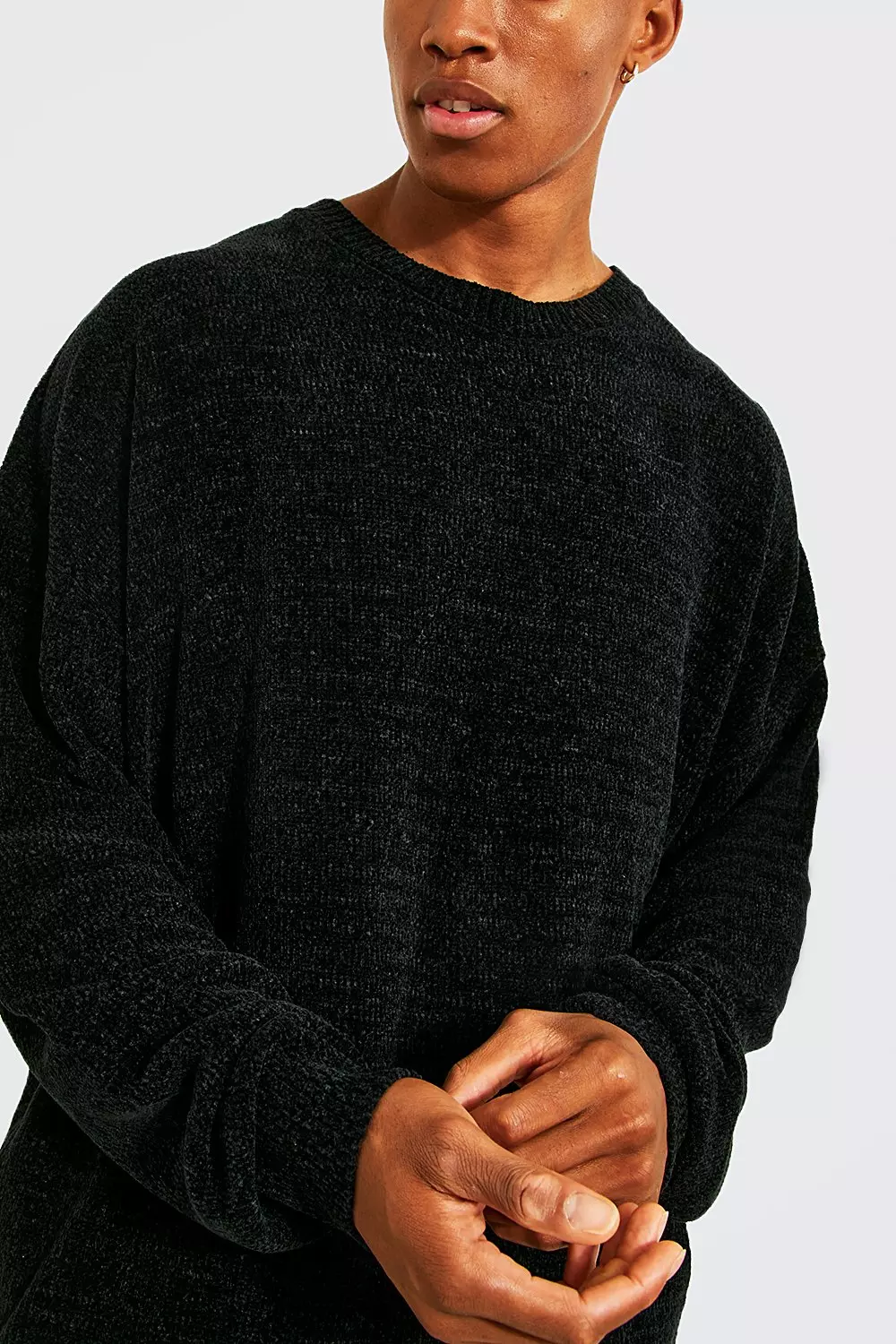 Black Oversized Chenille Crew Neck Jumper alternative image