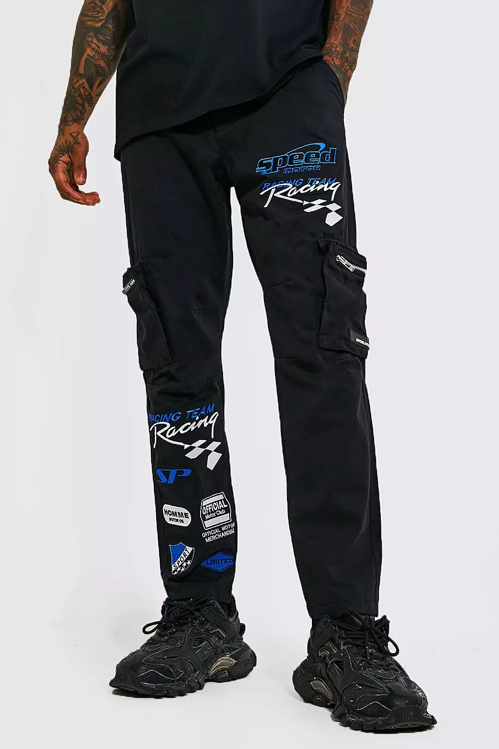 Black Straight Leg Motocross Cargo Trousers alternative image