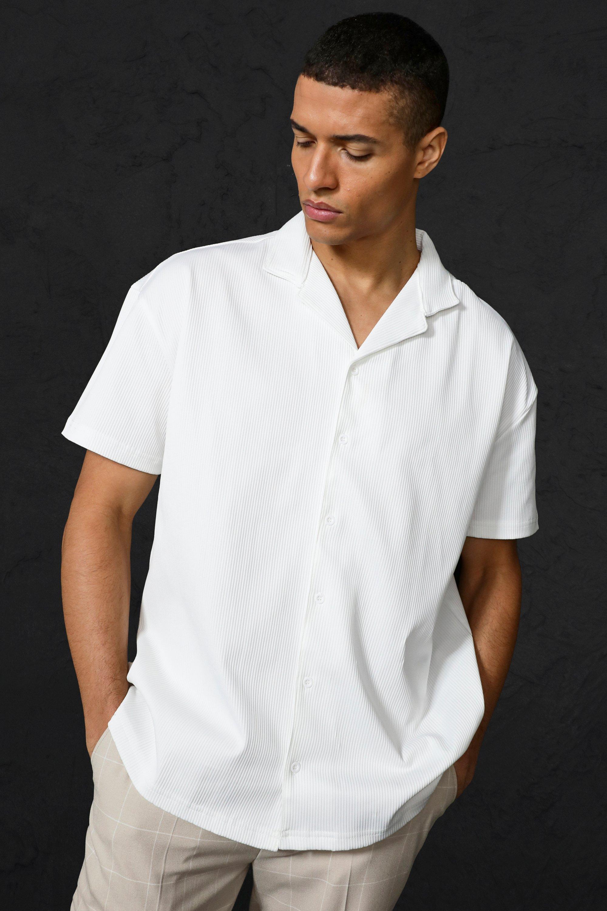 Pleated Oversized Short Sleeve Revere Shirt boohooMAN USA