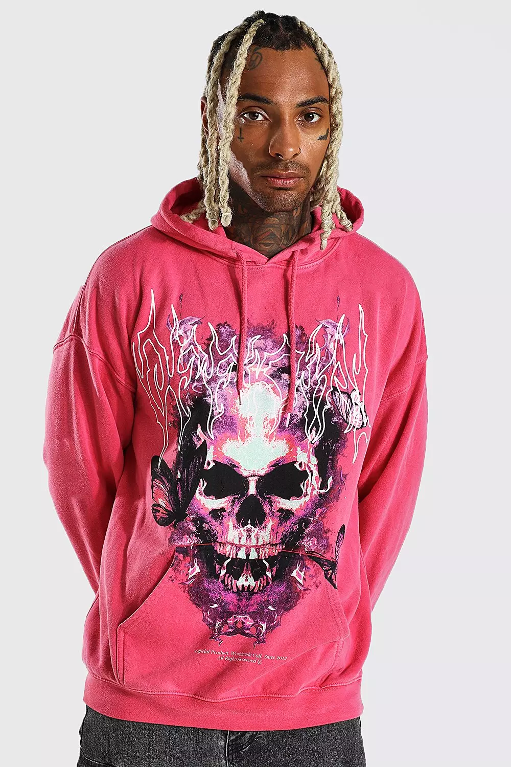 Oversized Skull Graphic Overdye Hoodie boohooMAN