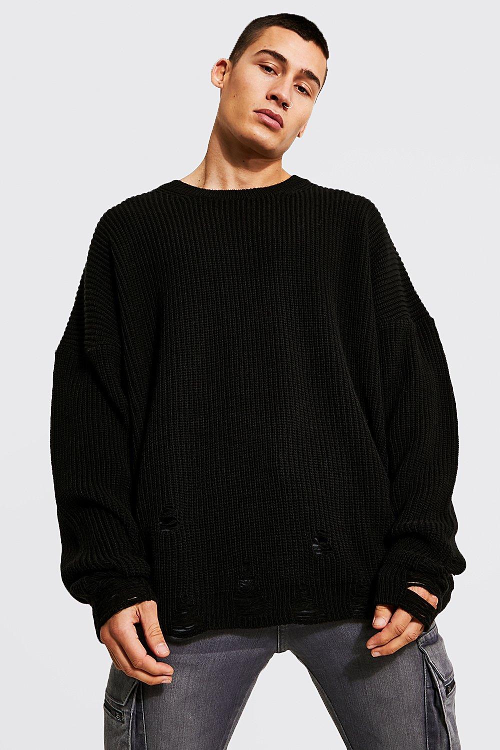 Oversized Fisherman Rib Distressed Jumper boohooMAN