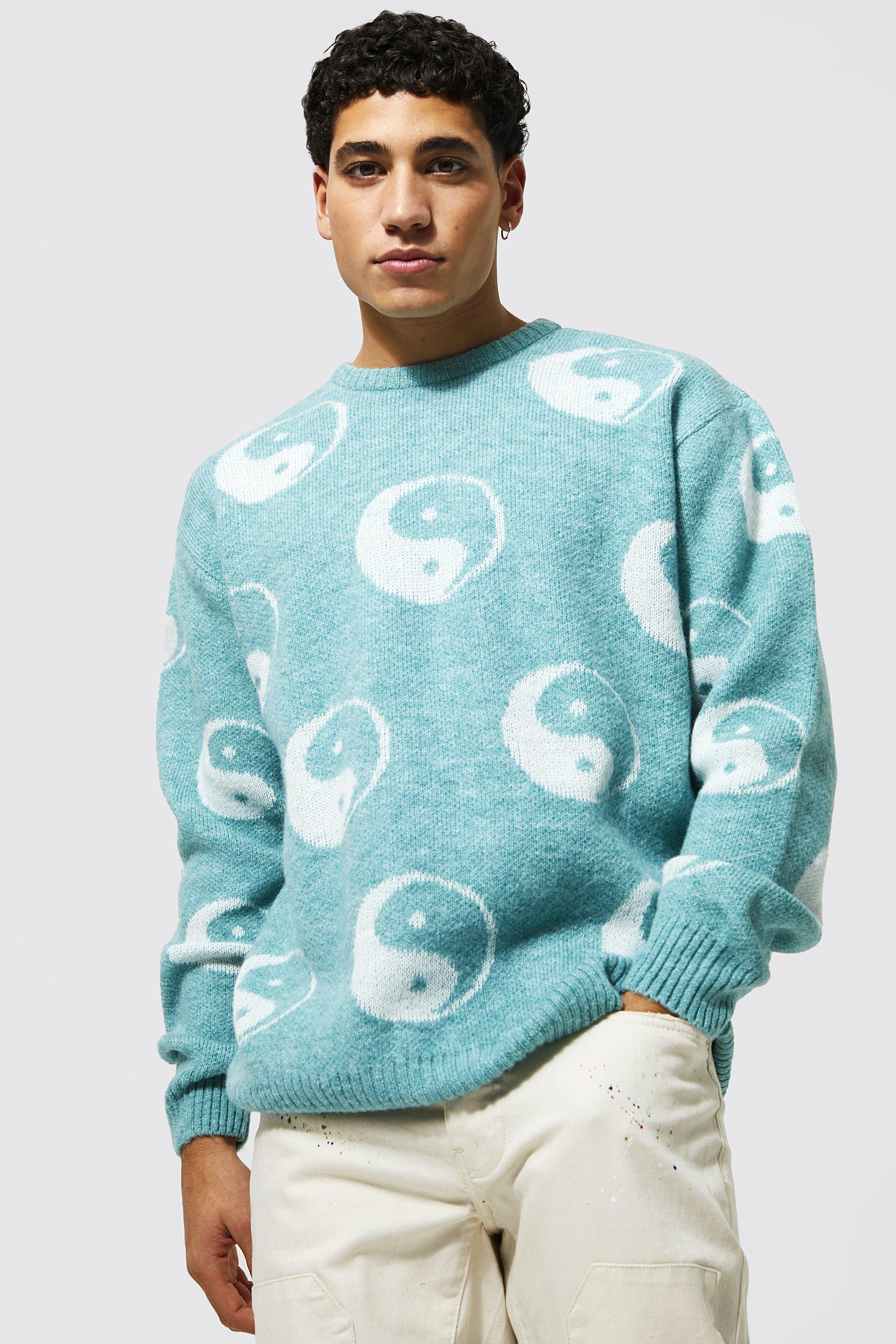 Oversized Heavyweight Yin Yang Knitted Sweater | boohooMAN USA