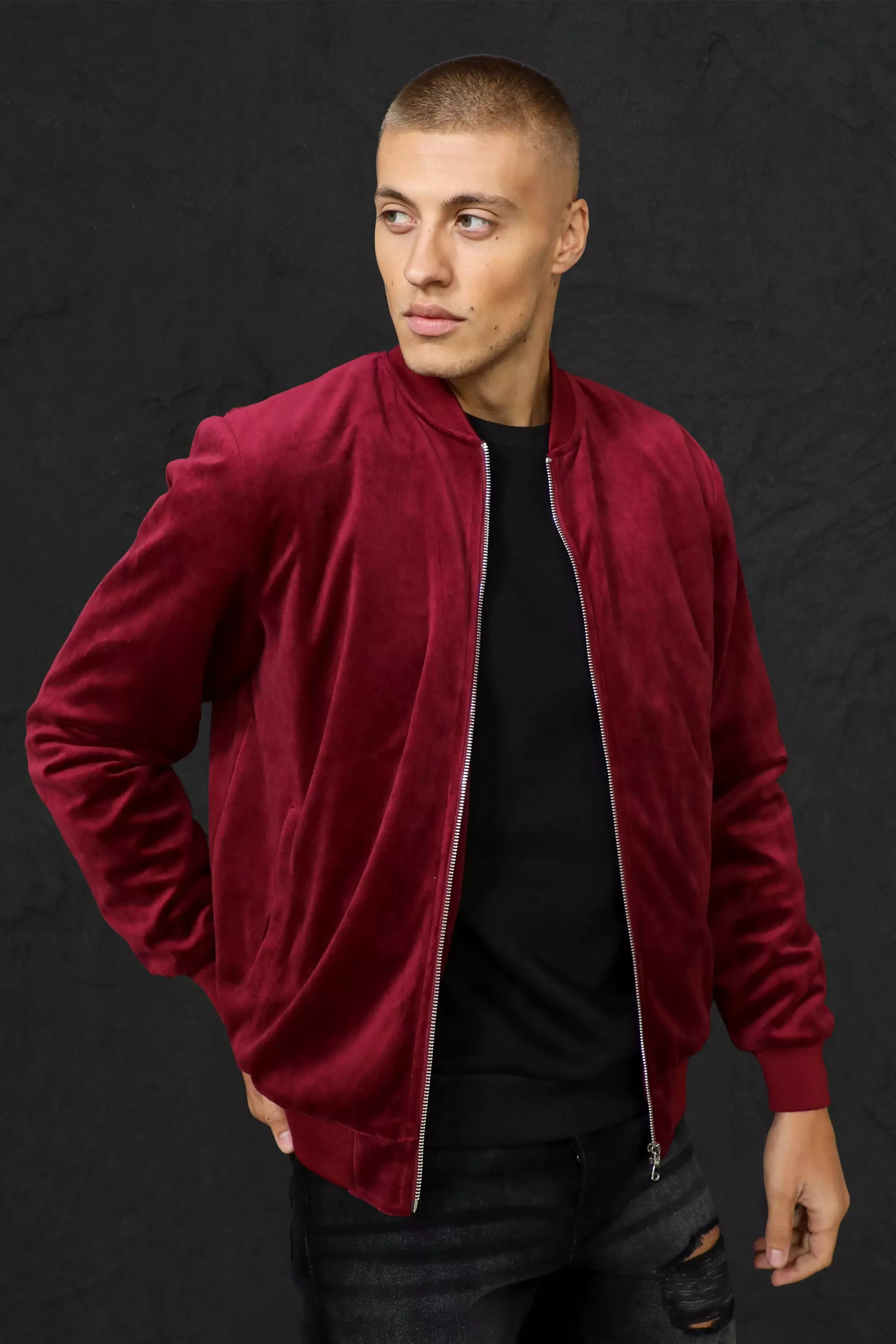 Velvet Bomber Jacket boohooMAN UK