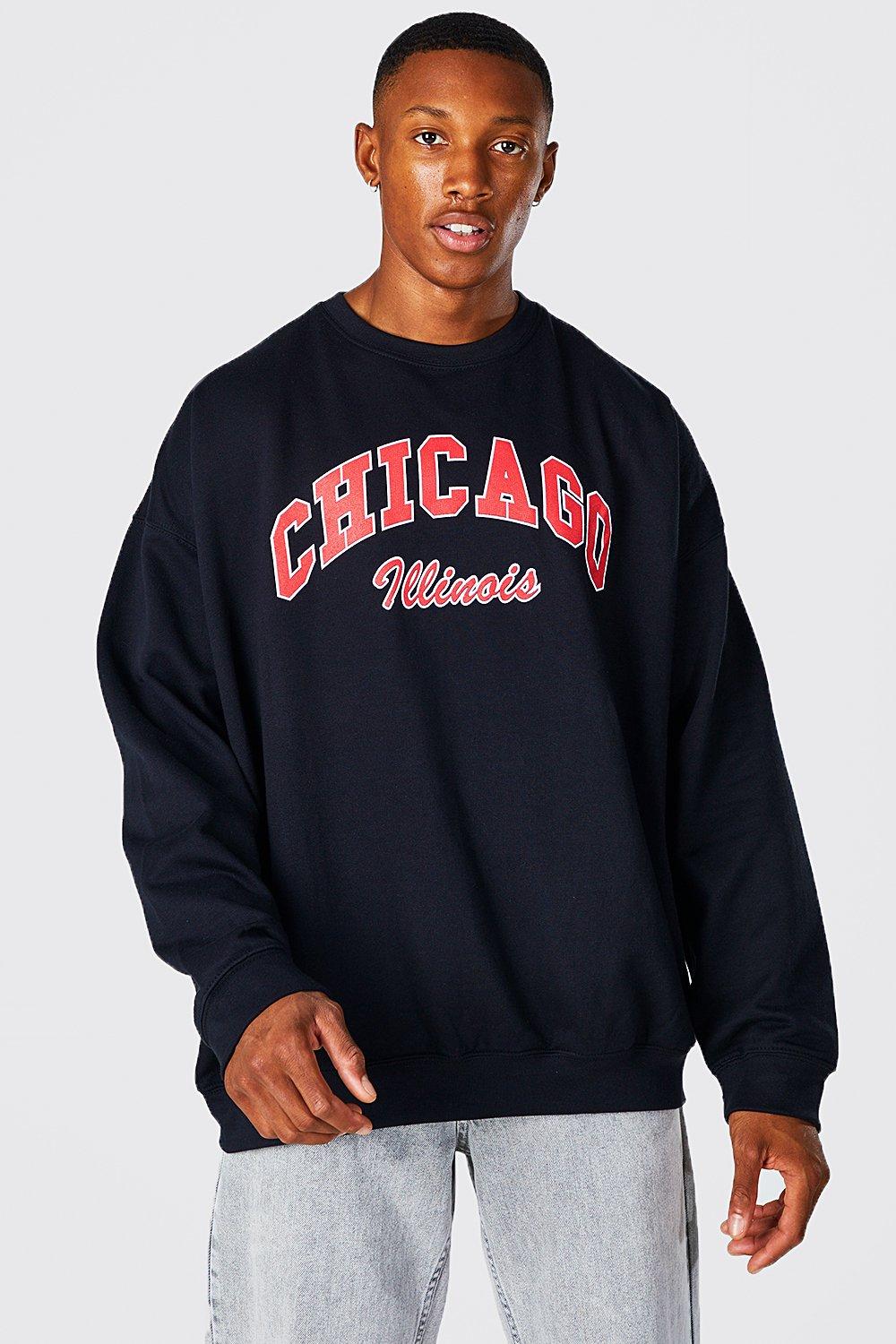 Boohoo Mens Oversized Chicago Varsity Sweatshirt - Beige