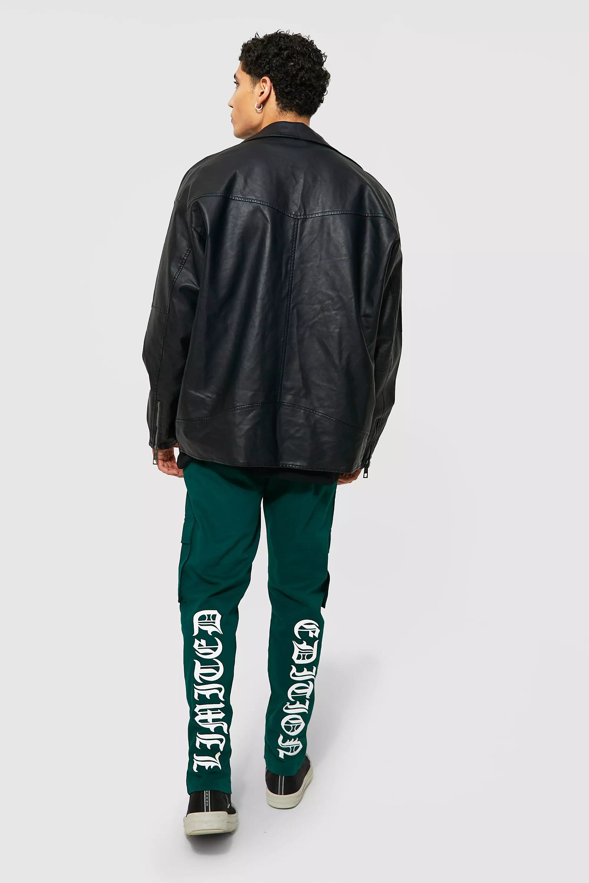 Black Leather Look Oversized Biker Jacket alternative image